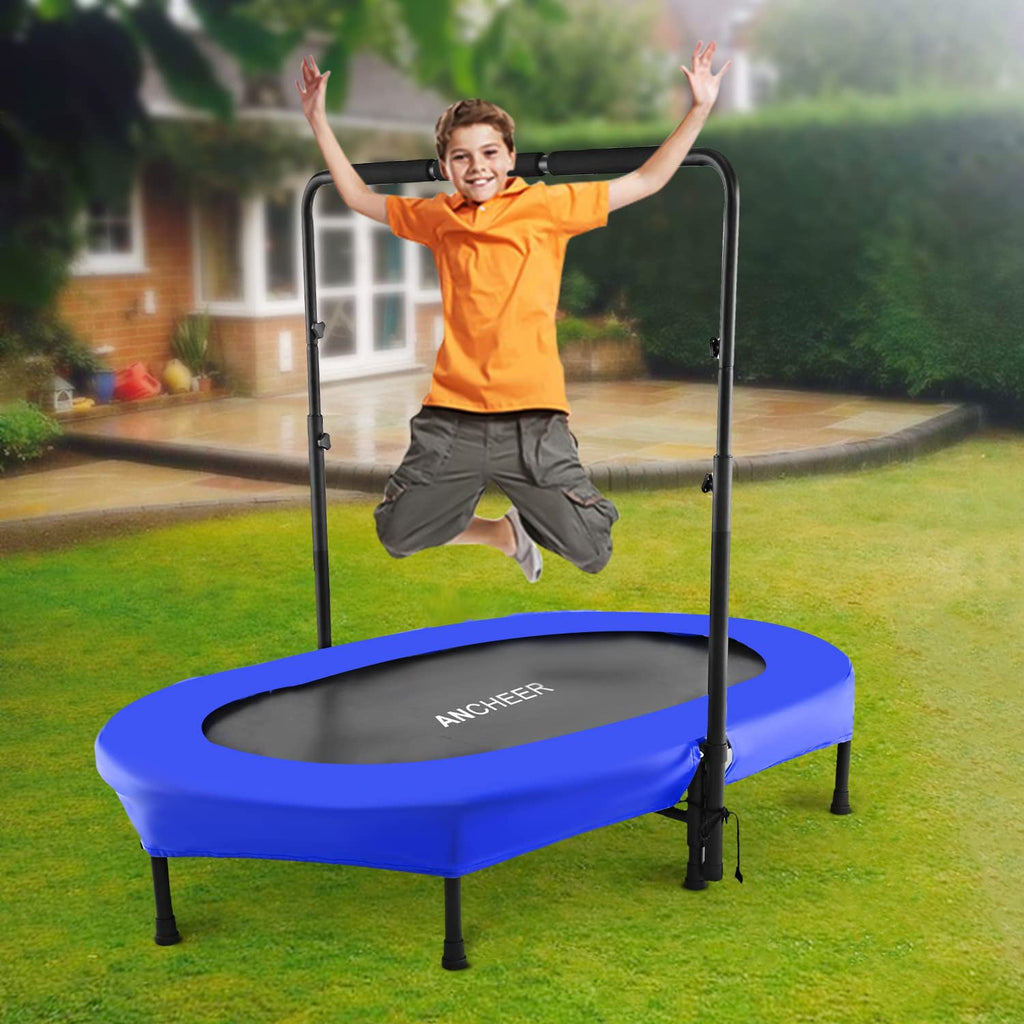 ANCHEER Foldable Trampoline, Mini Rebounder Trampoline with Adjustable Handle, Exercise Trampoline, Parent Child Trampoline Max 220lbs