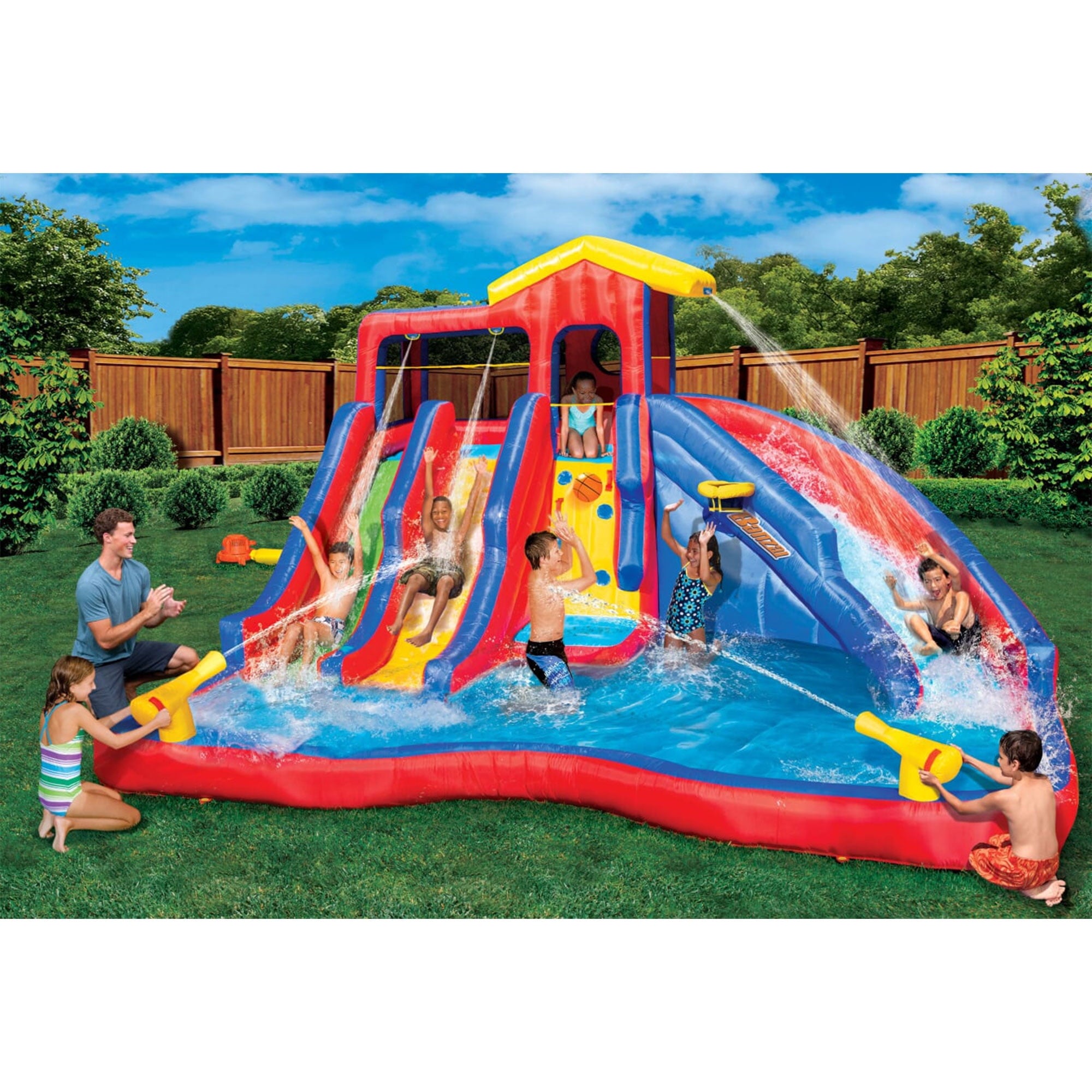 Banzai Hydro Blast Inflatable Play Water Park with Slides and Water Cannons