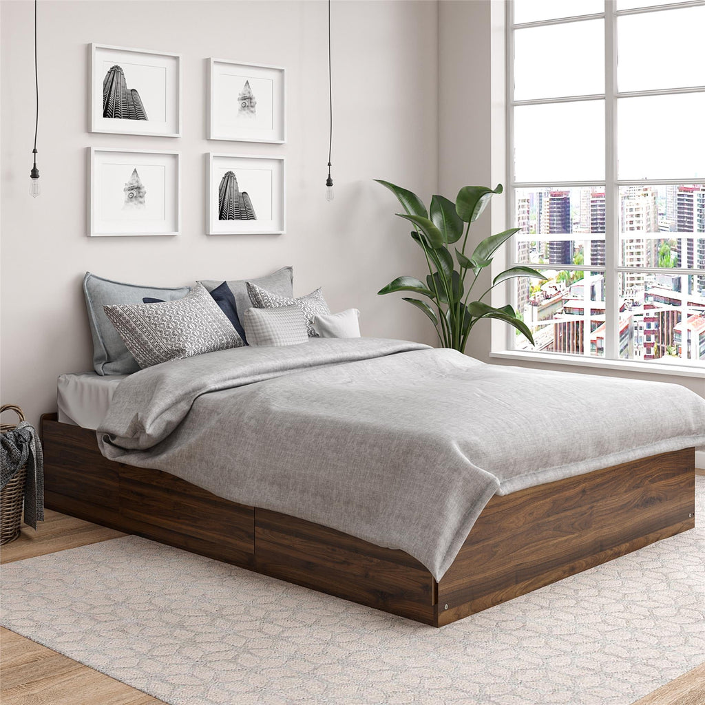 Ameriwood Home Twin Platform Bed with Drawers, Ivory Oak