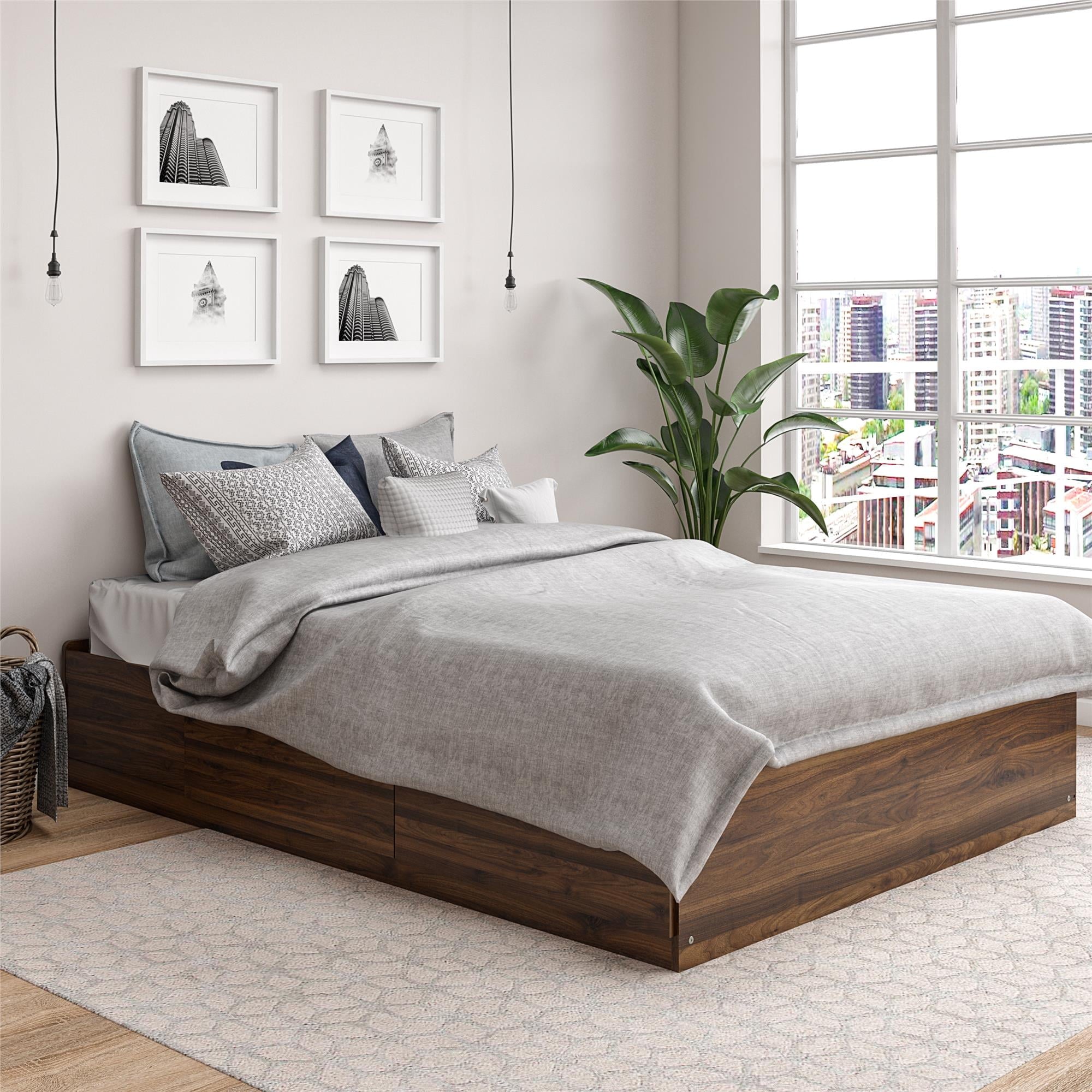 Ameriwood Home Twin Platform Bed with Drawers, Ivory Oak