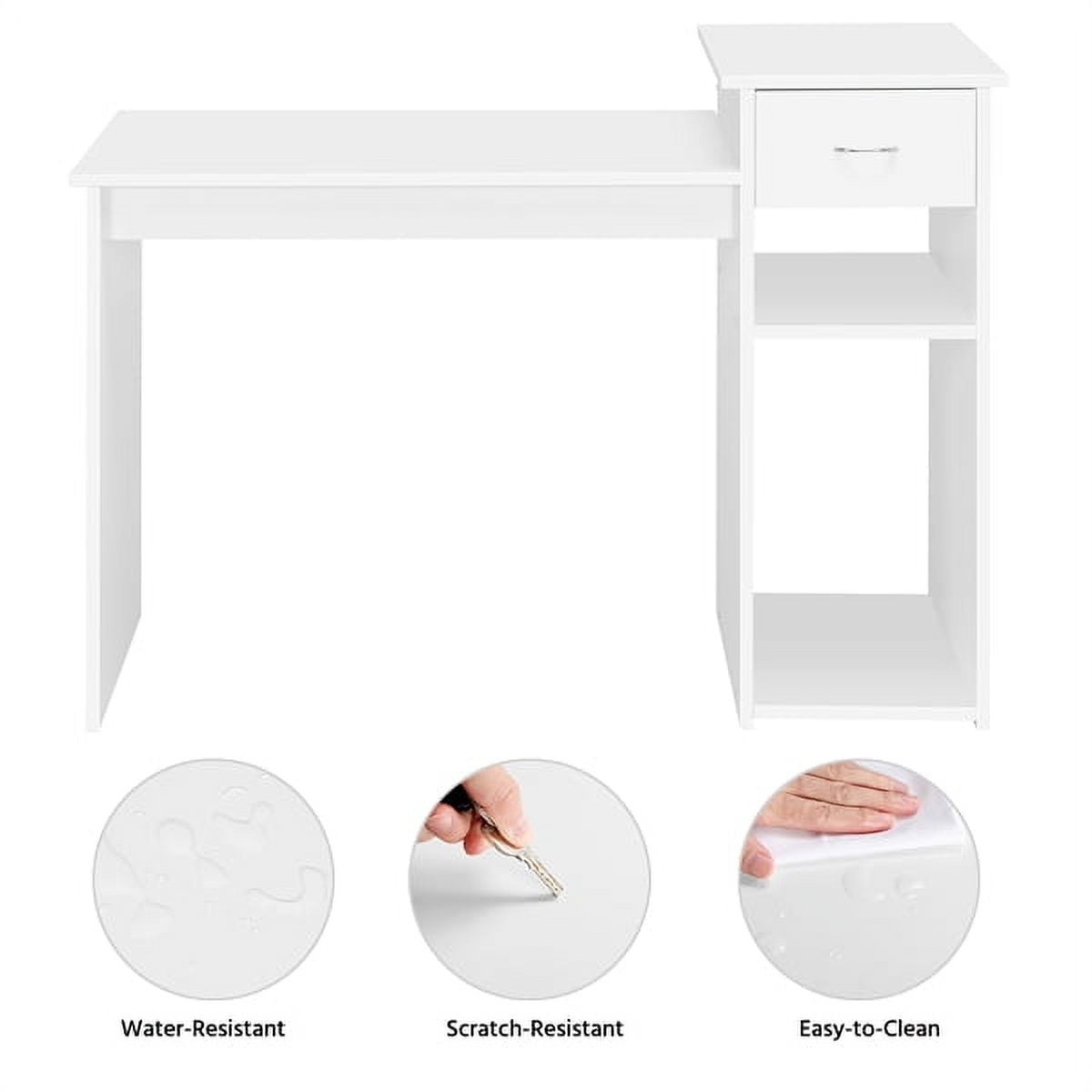 Alden Design Home Office Workstation Computer Desk with Drawer and Storage, White