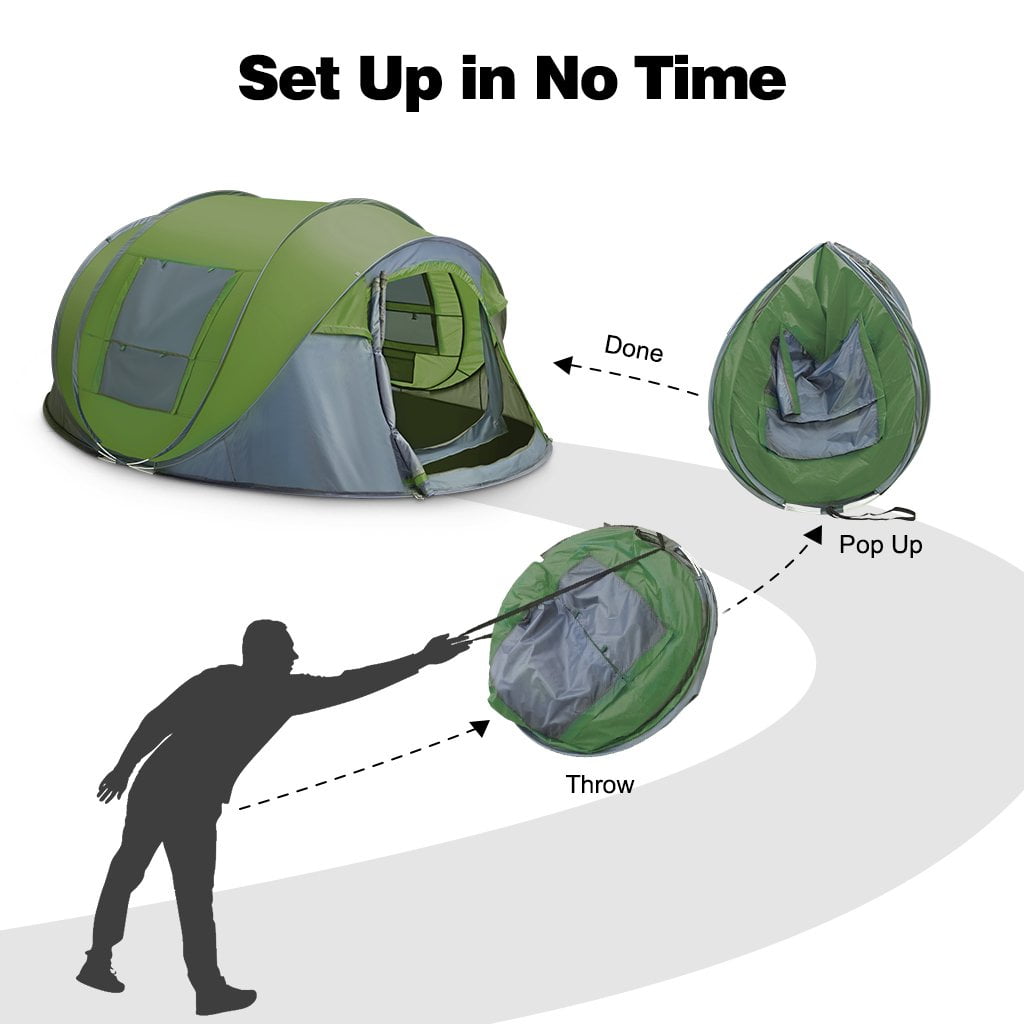 4 Person Pop Up Tents for Camping, CoPedvic Waterproof Instant Family Tents Upgraded Large Size with 2 Doors, Blue