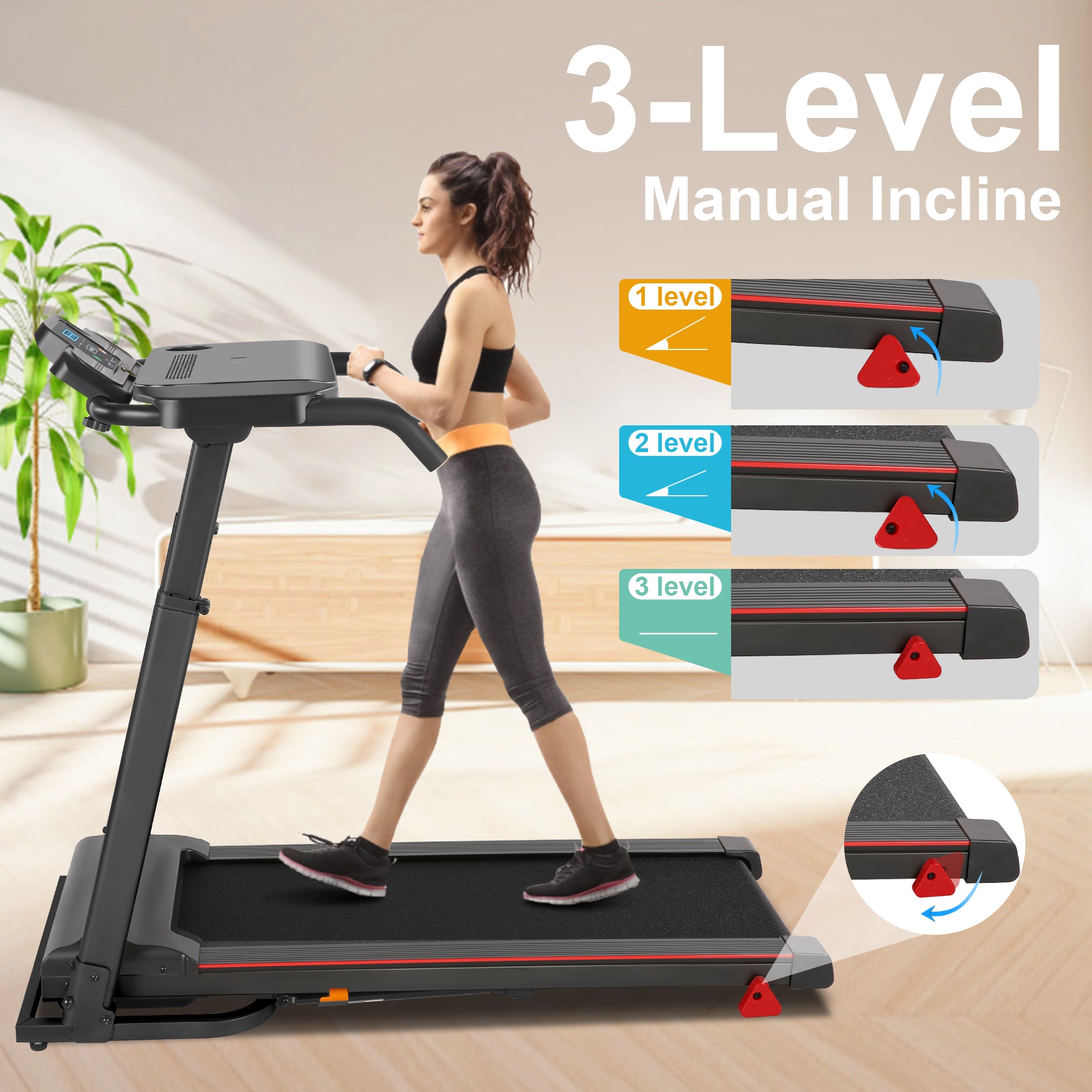 ADNOOM 300Lbs Treadmill with Desk - 2.5 HP Portable Folding Treadmill for Home, Running Machine with Incline（Gray）