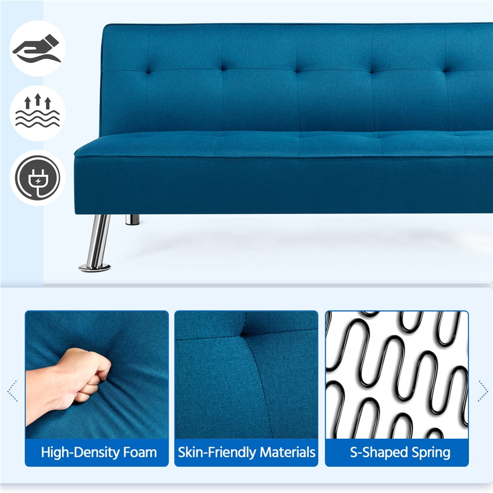 Alden Design Modern Fabric Convertible Futon with USB, Blue