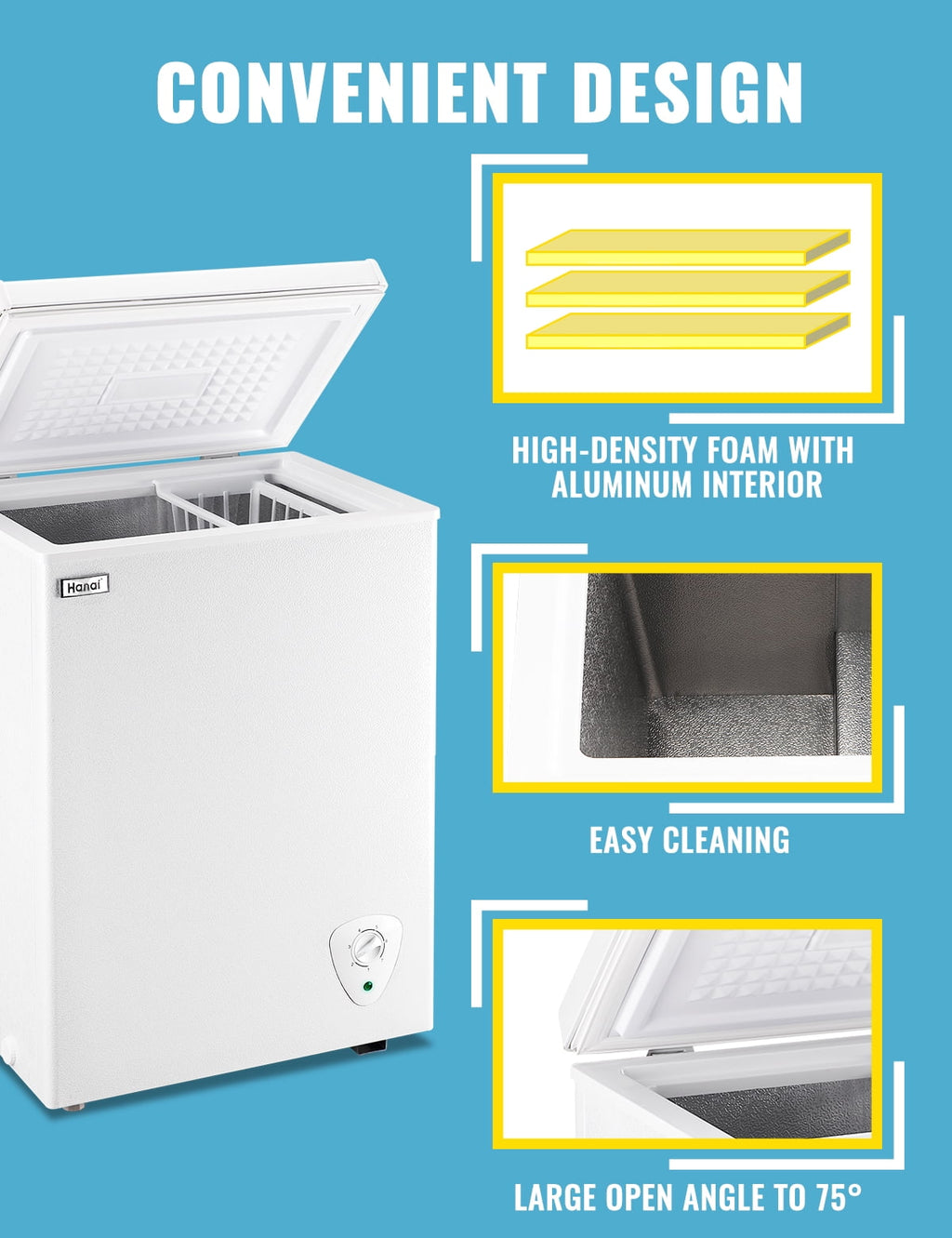 3.5 Cubic Feet Chest Freezer Small Deep Freezers with 7 Gears Temp Control Office Dorm Kitchen White