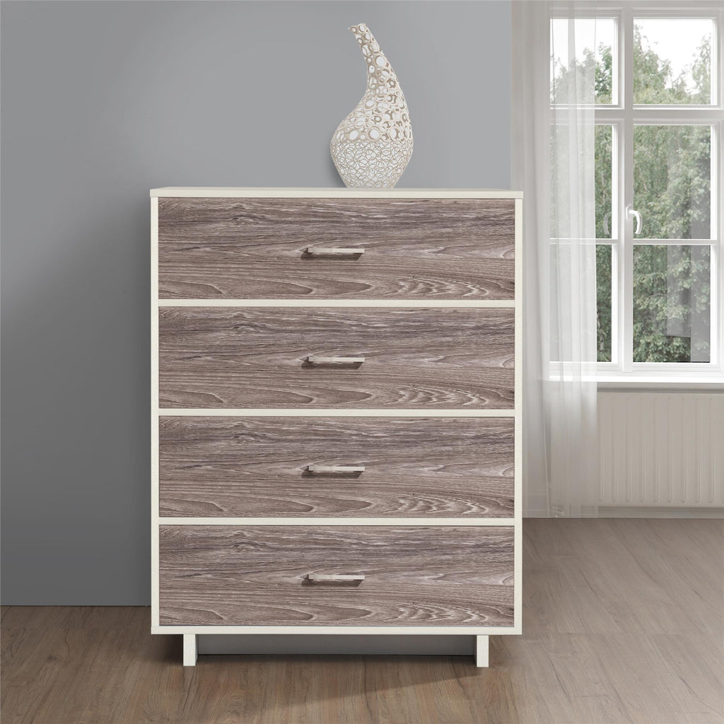 Ameriwood Home Lennon Tall 5 Drawer Dresser, Medium Brown and Faux Rattan