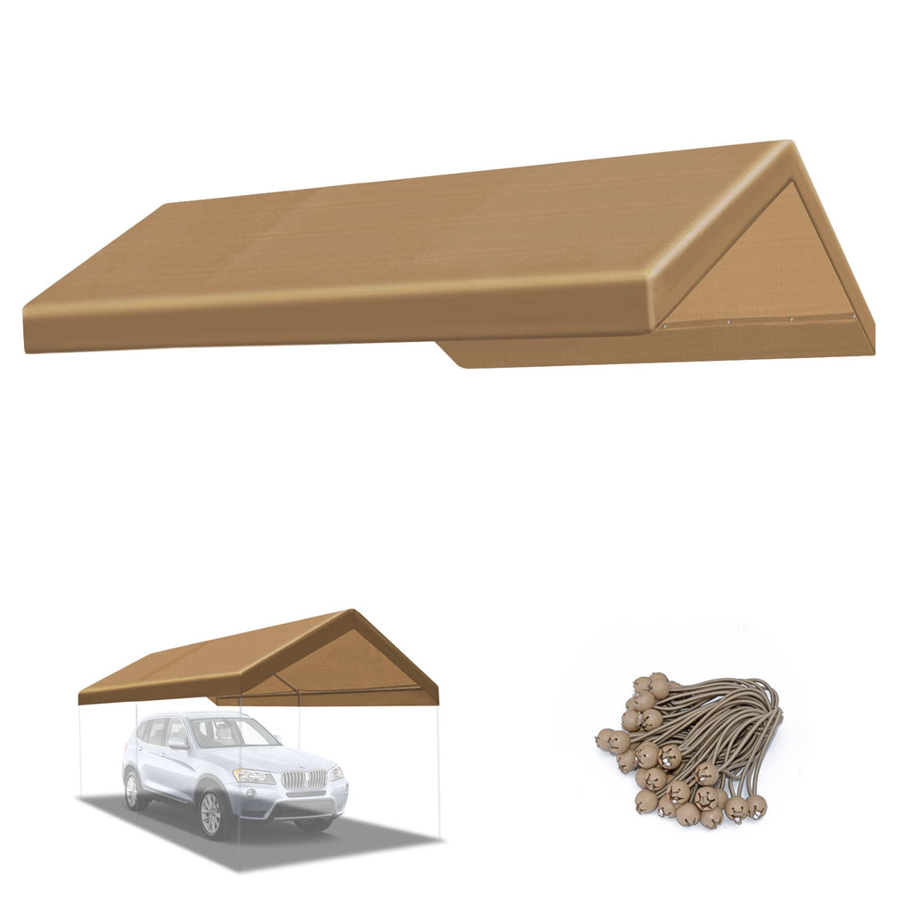 10'x20' Carport Replacement Canopy Cover for Tent Top Garage Shelter Cover with Ball Bungees (Only Cover, Frame is not Included)