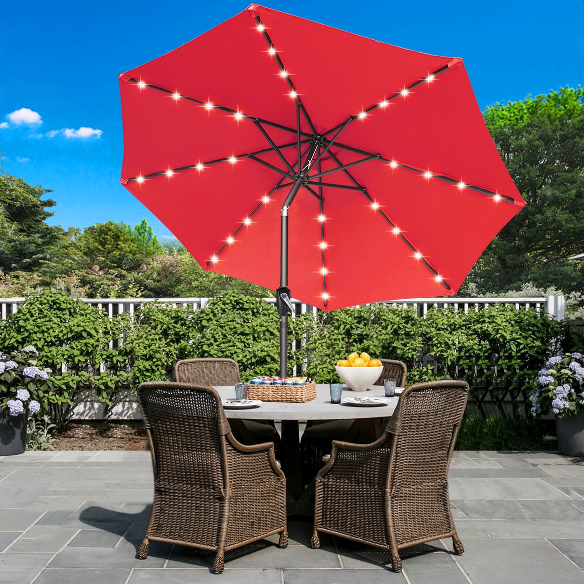 ABCCANOPY 7.5ft Patio Solar Umbrella LED Outdoor Umbrella with Tilt and Crank, Turquoise