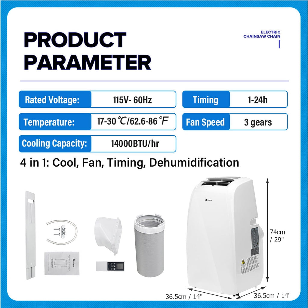 AUGIENB 14000 BTU Portable Air Conditioner,Evaporative Air Cooler ,Dehumidifier Cooling Fan 24-Hour Timer,Cooling Up to 500 Sq, W/ Remote Control &Window Kit
