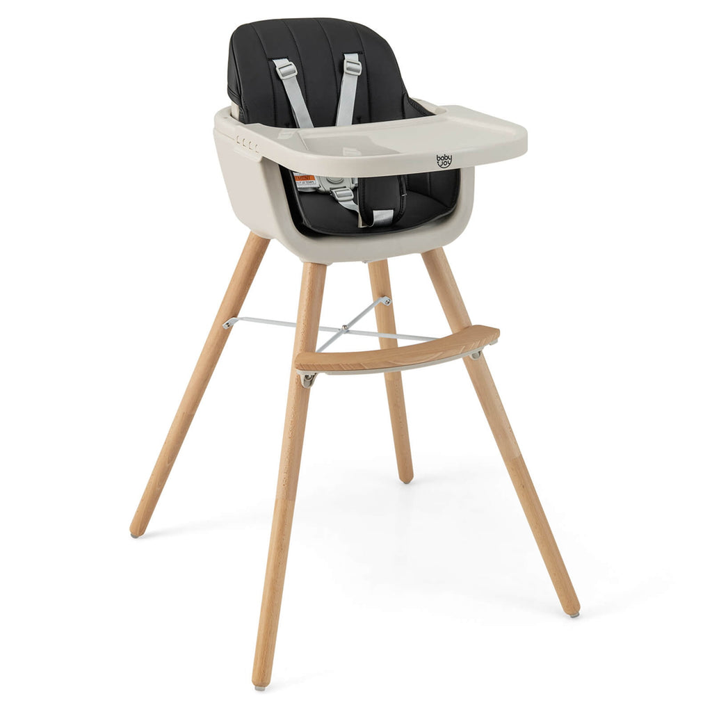 Babyjoy 3 in 1 Convertible Wooden High Chair Toddler Feeding Chair with Cushion Beige