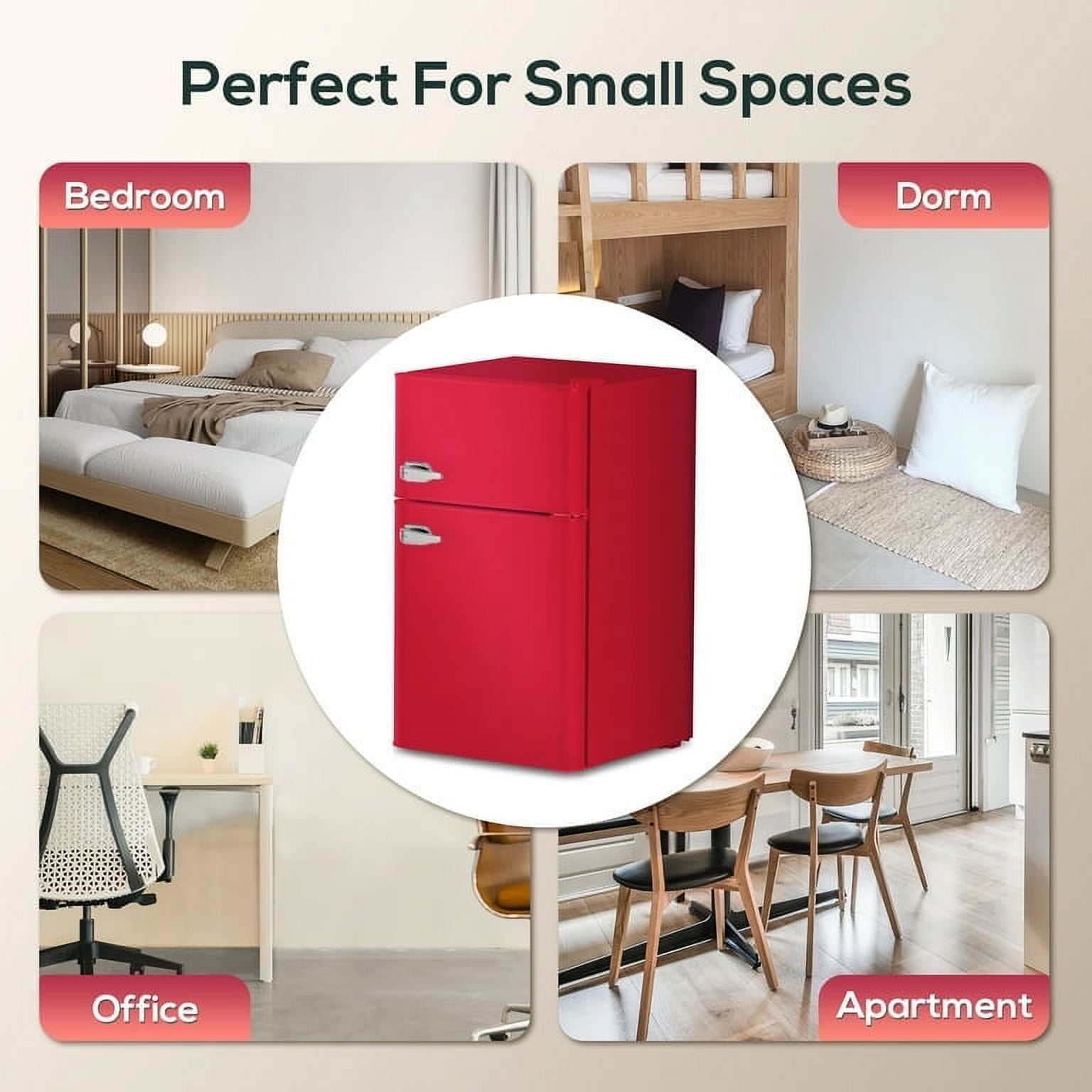 Auseo 3.1 Cu.Ft Double Door Mini Fridge with Freezer, Compact Retro Refrigerator for Dorm, Office, Bar, Bedroom, Black