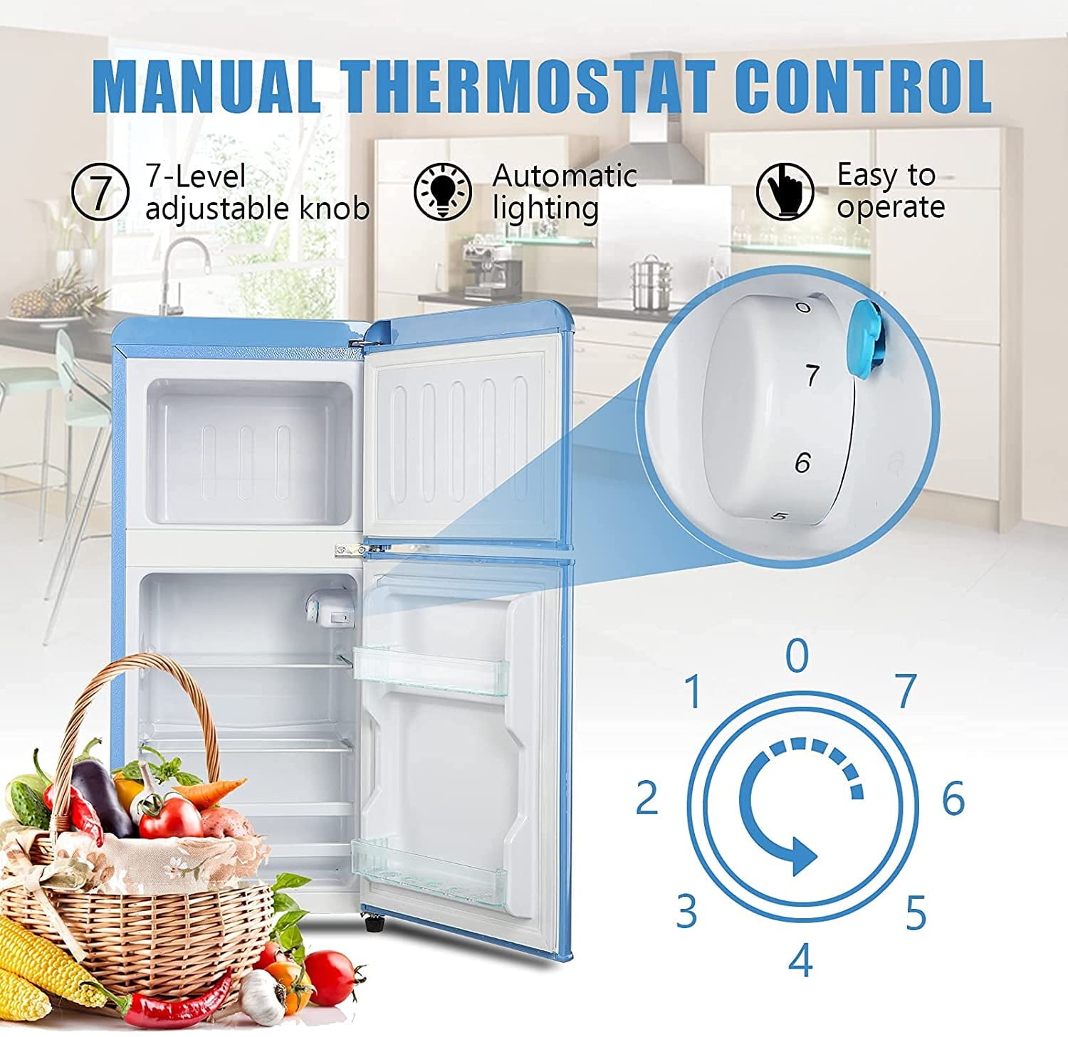 3.5Cu.ft Compact Refrigerator, Krib Bling Fridge with Dual Door Small Refrigerator with Freezer, Black