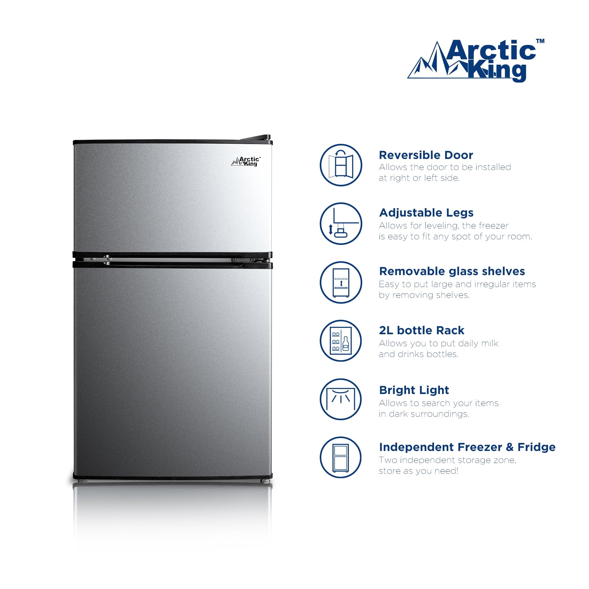 Arctic King 3.2 Cu ft Two Door Mini Fridge with Freezer, Black, E-Star, ARM32D5ABB