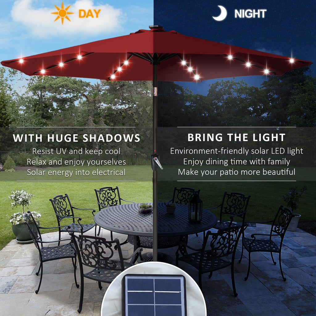 ABCCANOPY 7.5ft Patio Solar Umbrella LED Outdoor Umbrella with Tilt and Crank, Turquoise