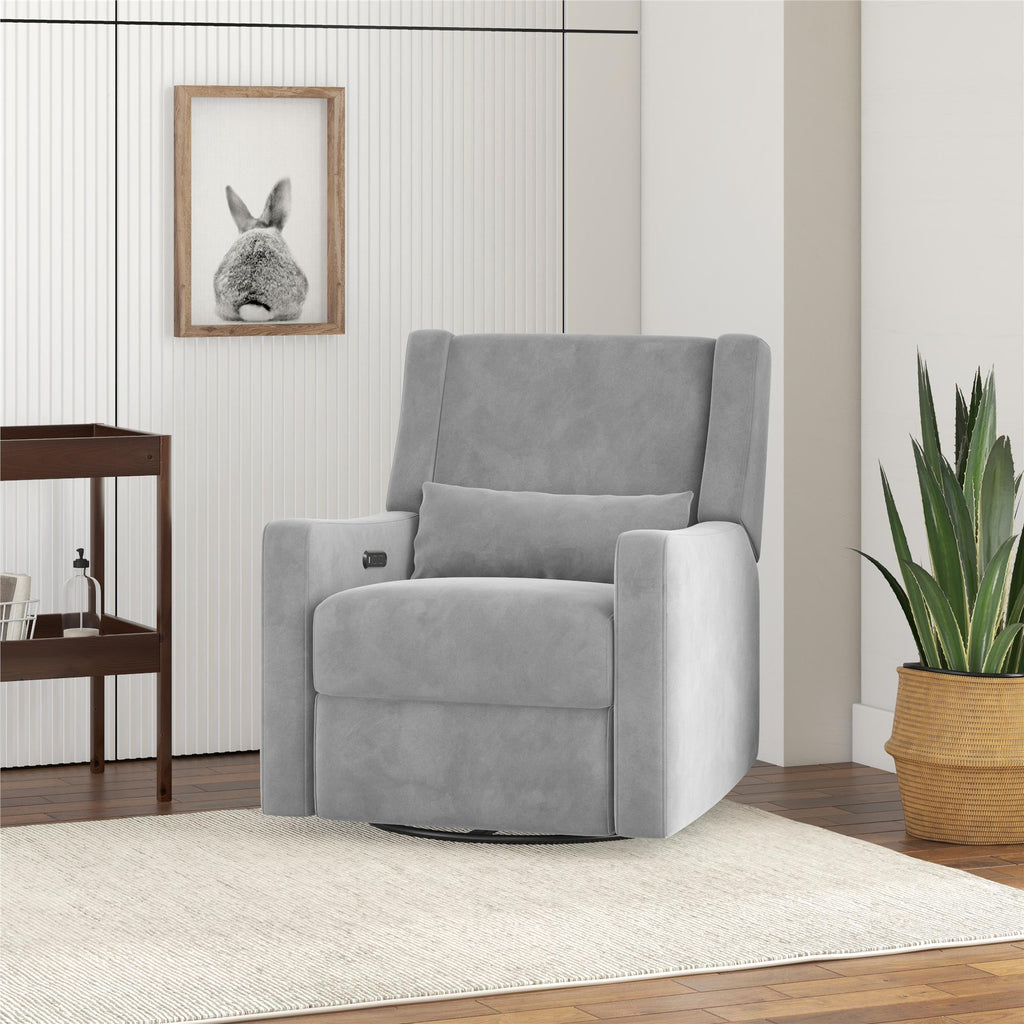 Baby Relax Otto 4-in-1 Nursery Swivel Glider Rocker Power Recliner with USB Ports, Gray Velvet