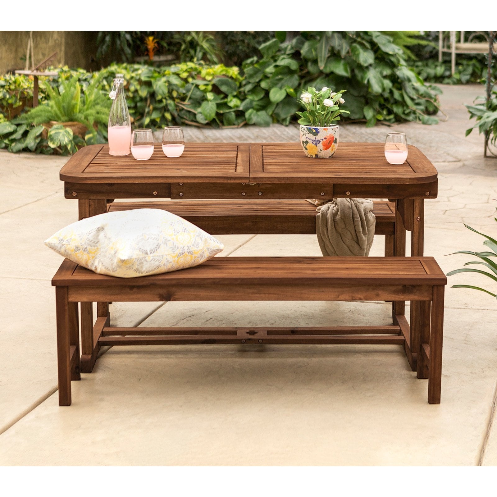 3 Piece Acacia Patio Dining Set in Dark Brown