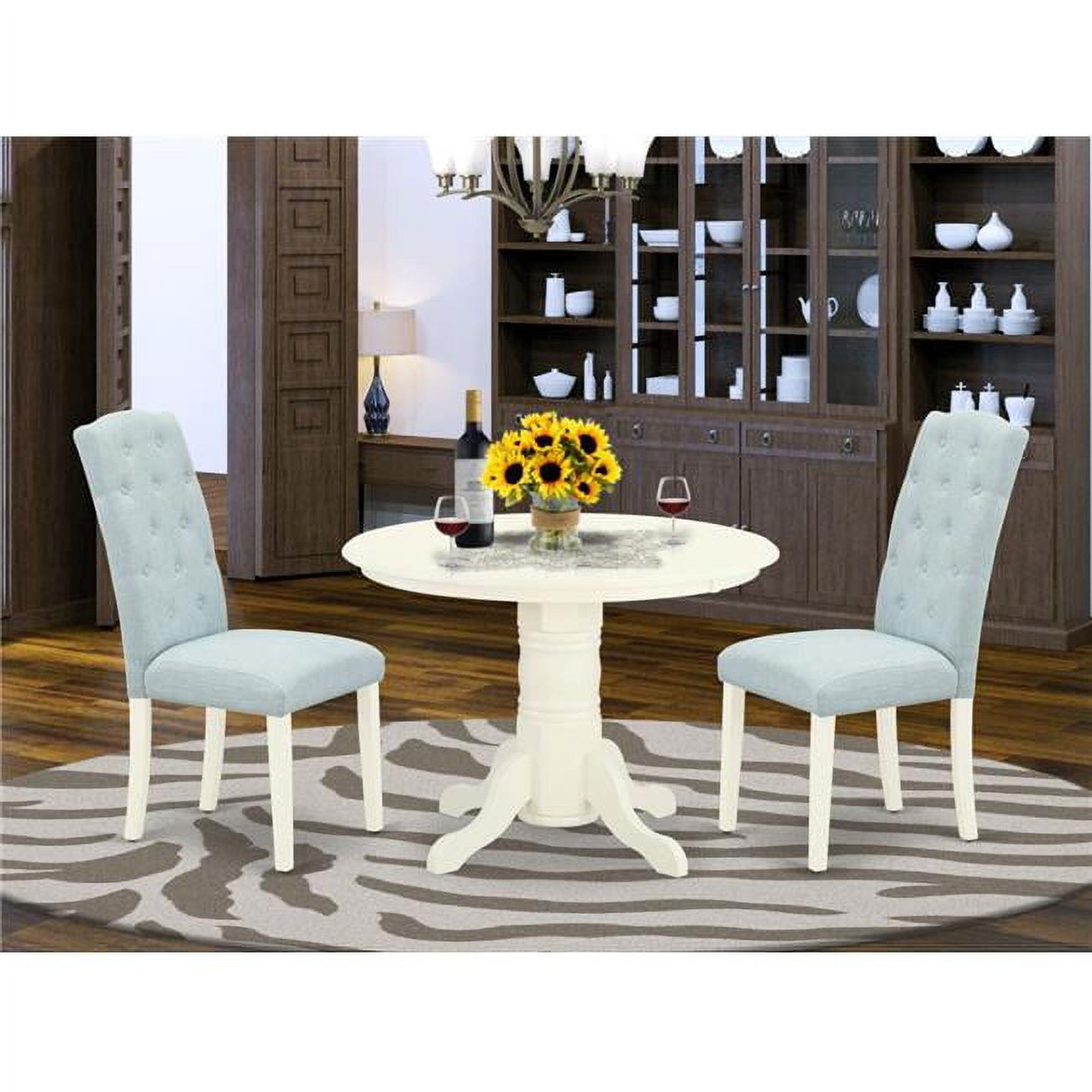 3 Piece Shelton Dinette Set - Linen White & Baby Blue
