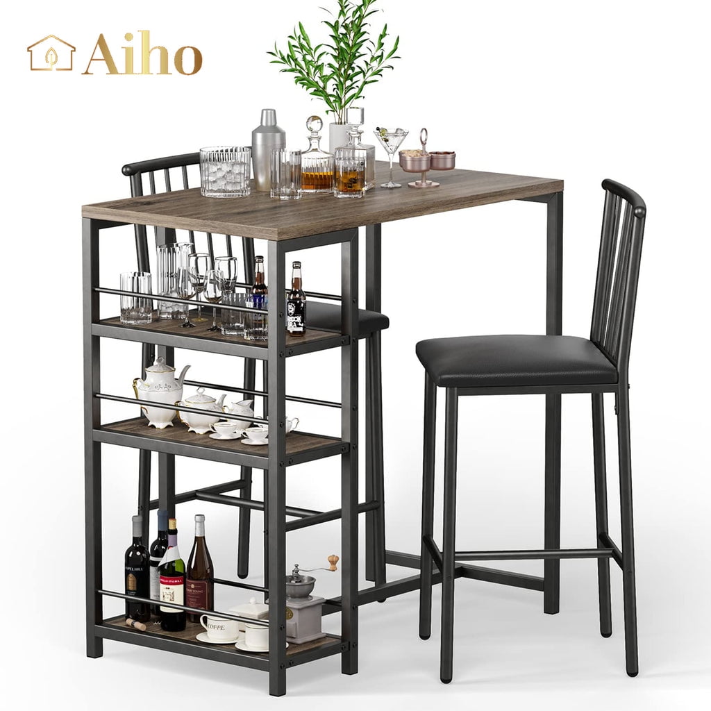 Aiho 3-Piece Wooden Counter Height Dining Table Set, Small Kitchen Table for Kitchen, Dining Room - Retro