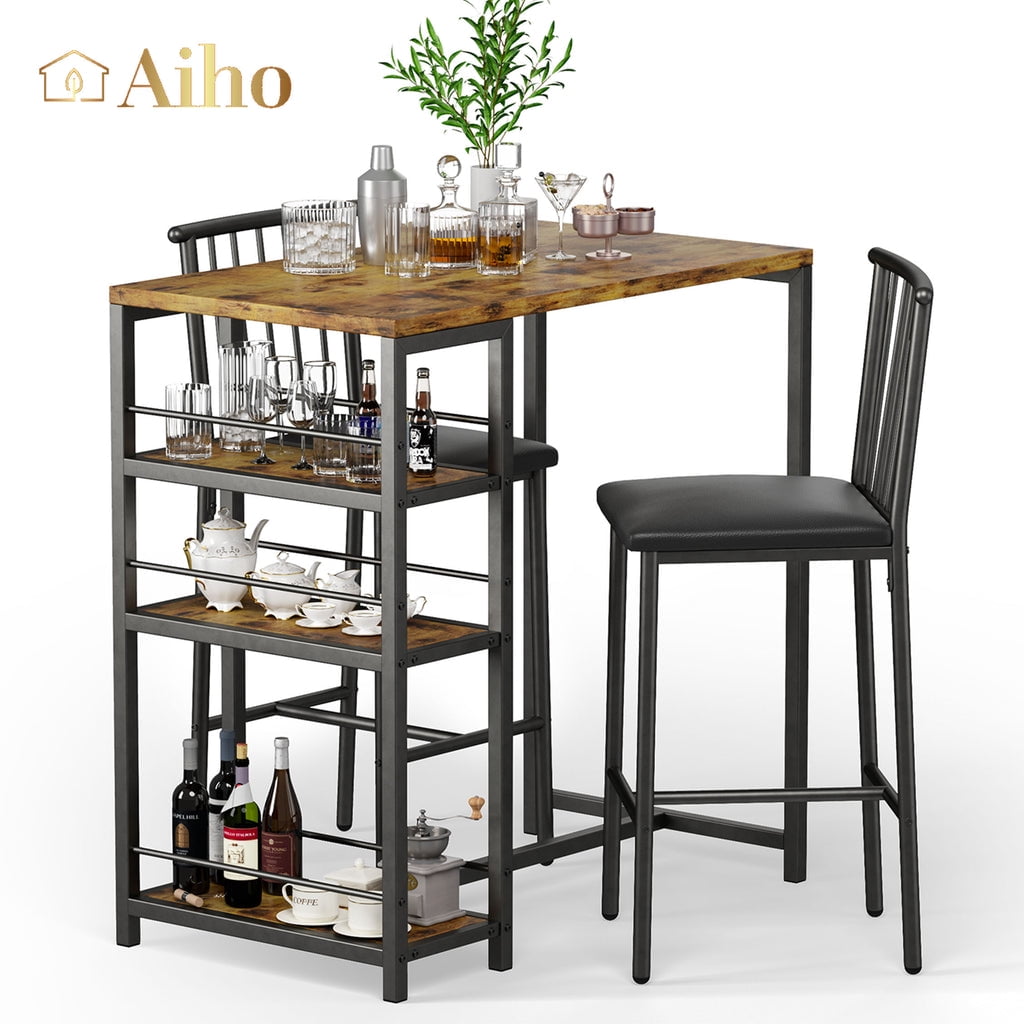 Aiho 3-Piece Wooden Counter Height Dining Table Set, Small Kitchen Table for Kitchen, Dining Room - Retro