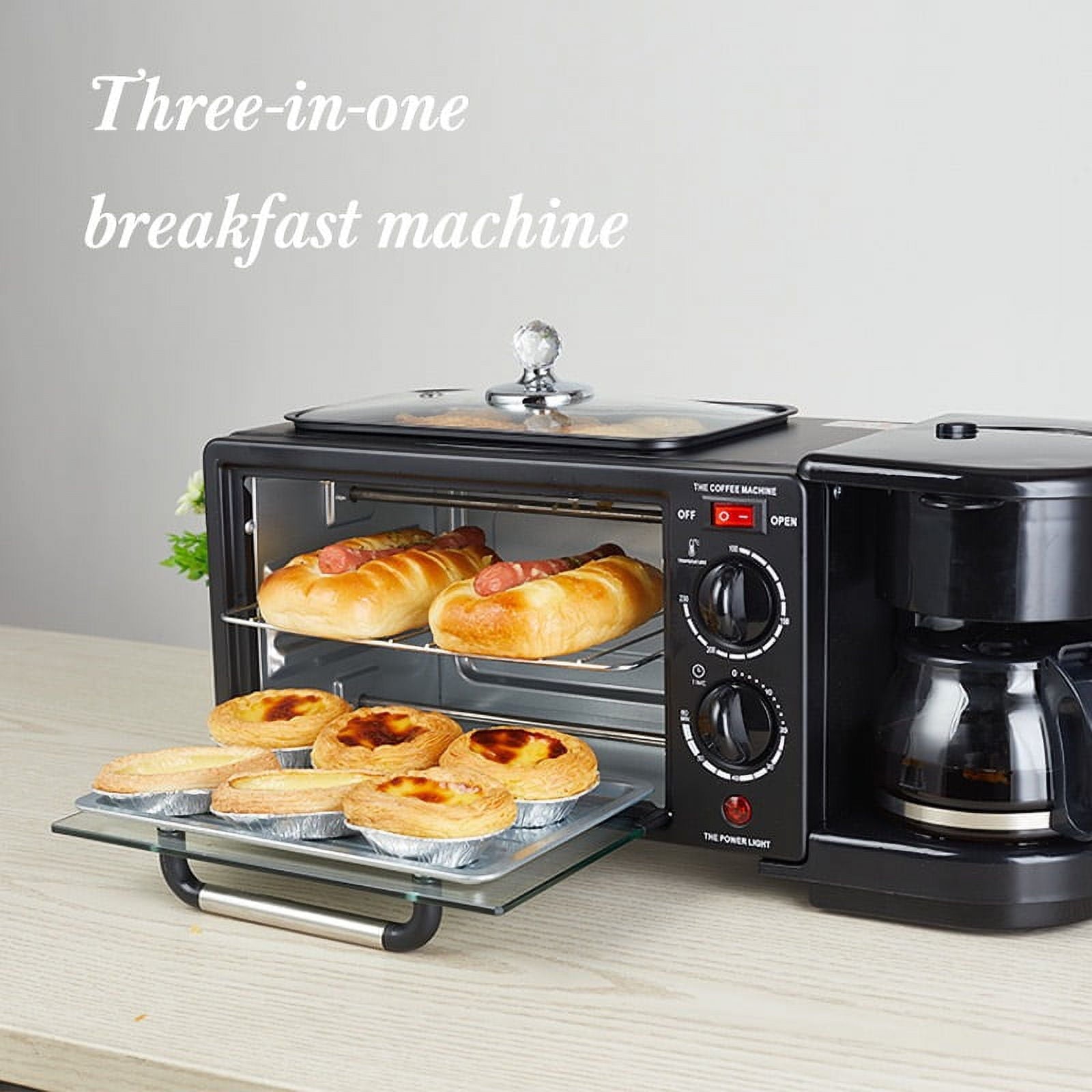 3-in-1 Breakfast Maker Multi-function Coffee Maker, Non-Stick Griddle, and Toaster Oven Household All-in-one Breakfast Machine