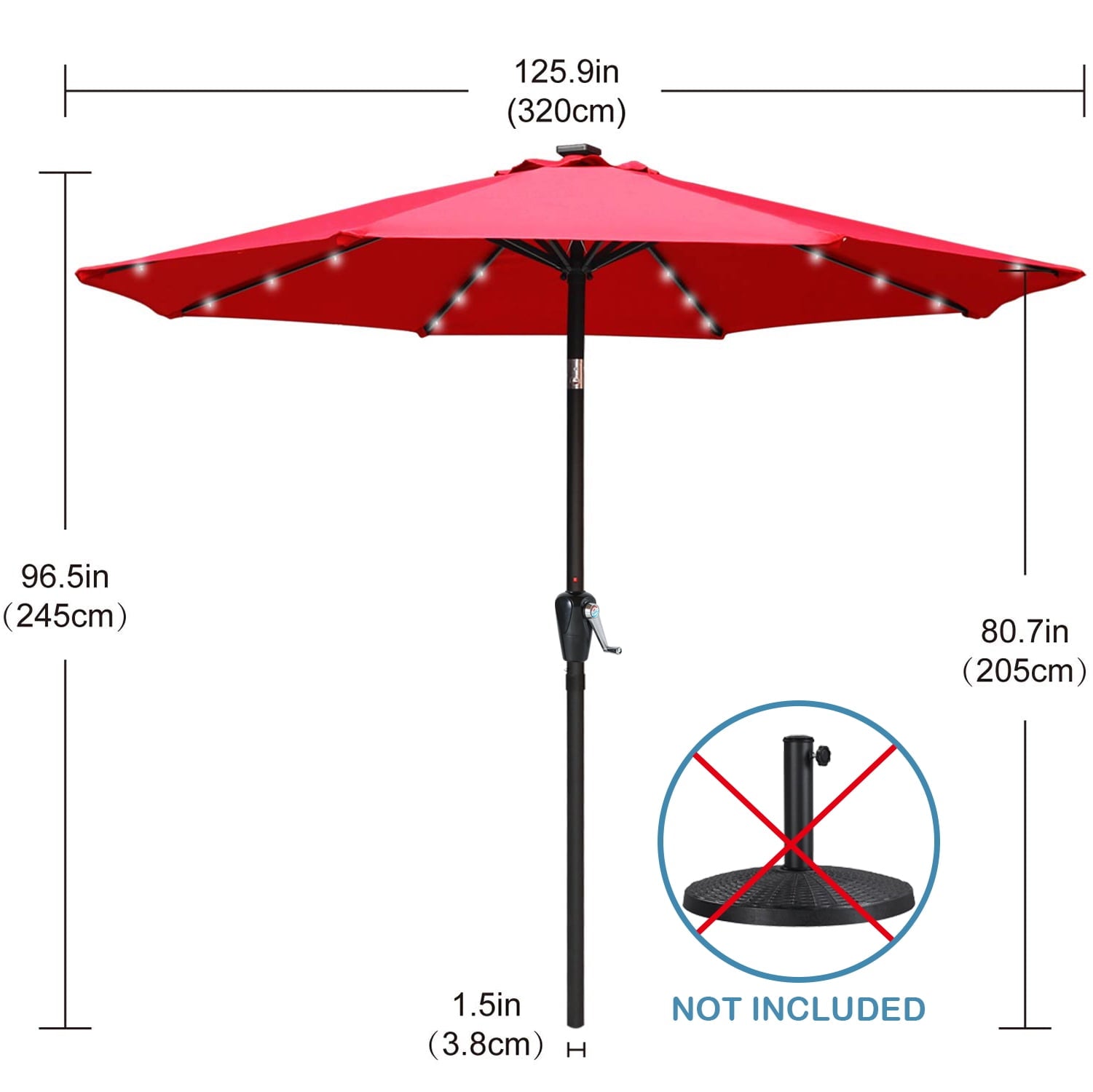 ABCCANOPY 7.5ft Patio Solar Umbrella LED Outdoor Umbrella with Tilt and Crank, Turquoise