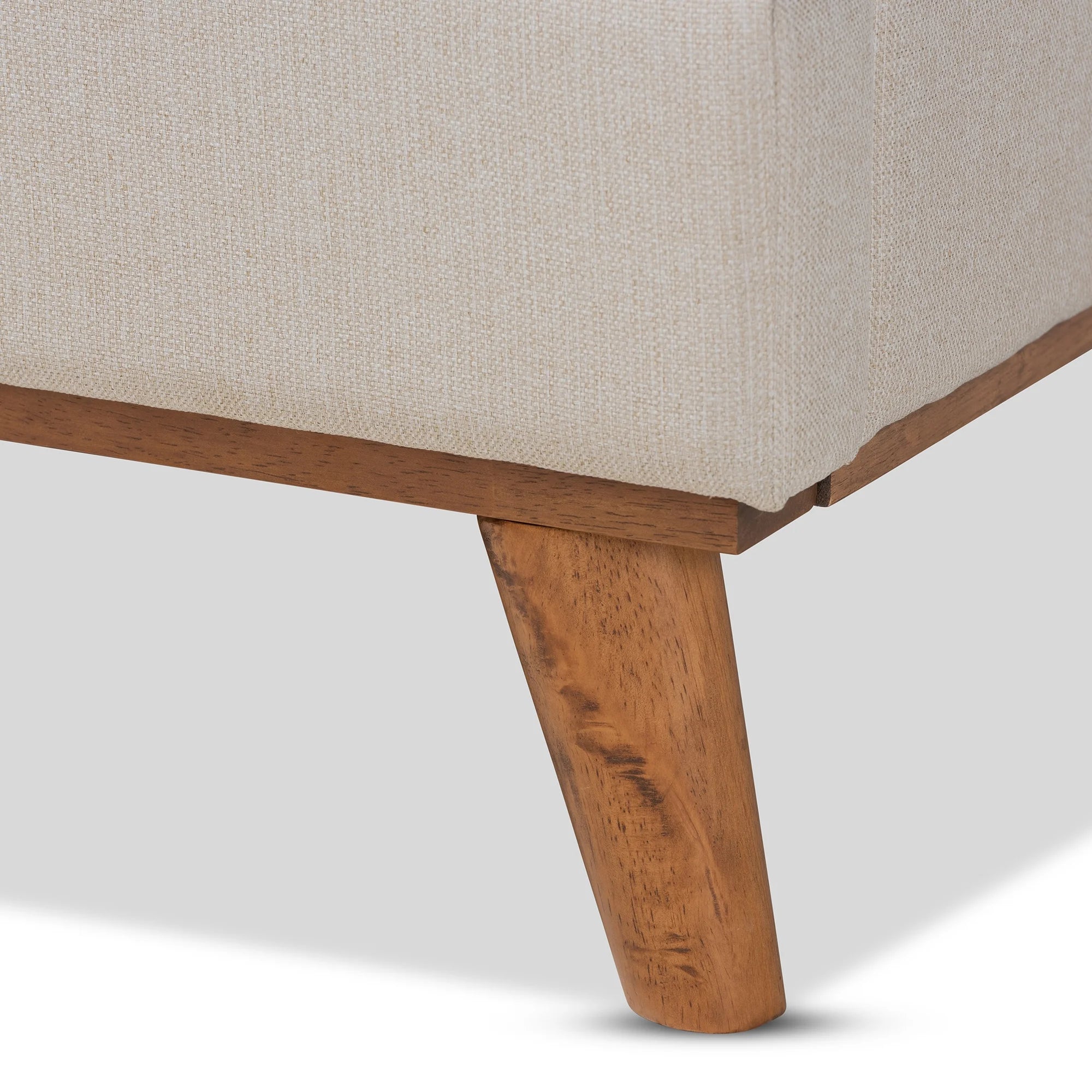 Baxton Studio Gretchen Modern and Contemporary Light Beige Fabric Upholstered and Walnut Brown Finished Wood Queen Size Platform Wingback Bed