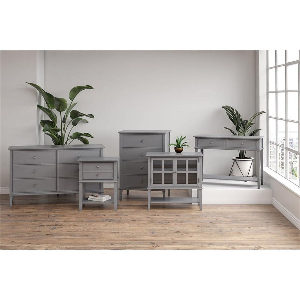 Ameriwood Home Lennon Tall 5 Drawer Dresser, Medium Brown and Faux Rattan