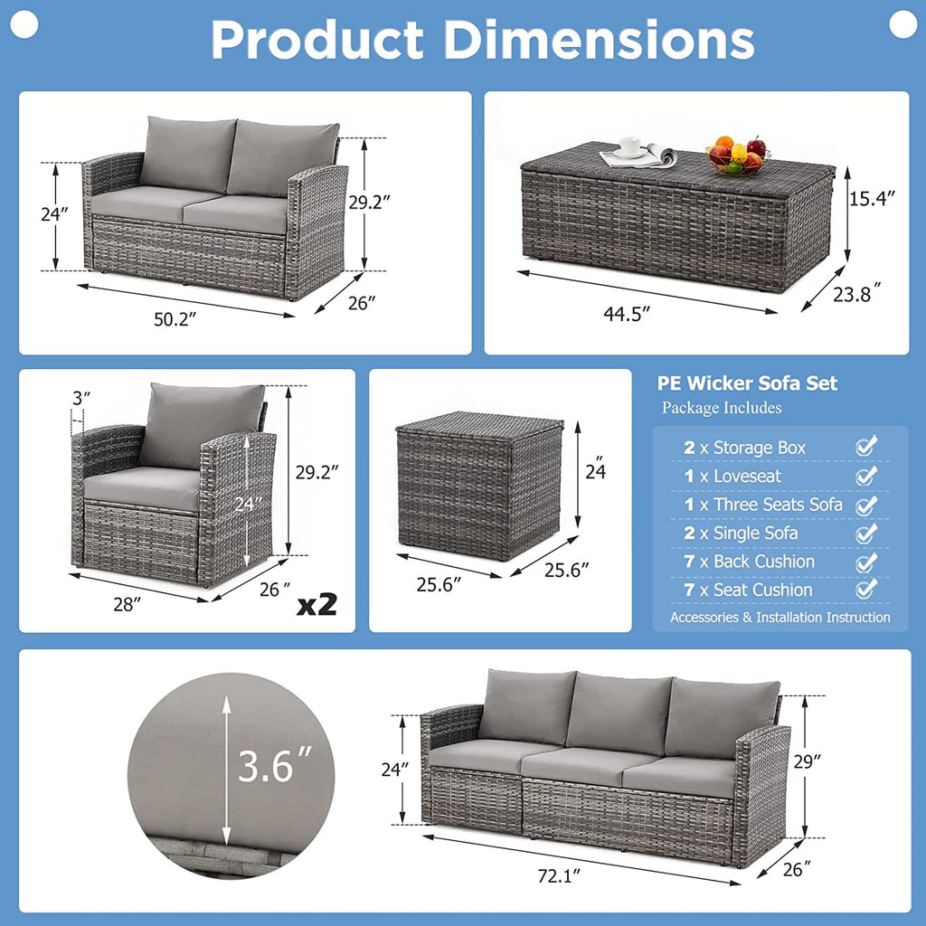 AECOJOY 6 Pieces Outdoor Furniture Set , Patio Rattan Wicker Sectional Sofa Conversation Set, Beige