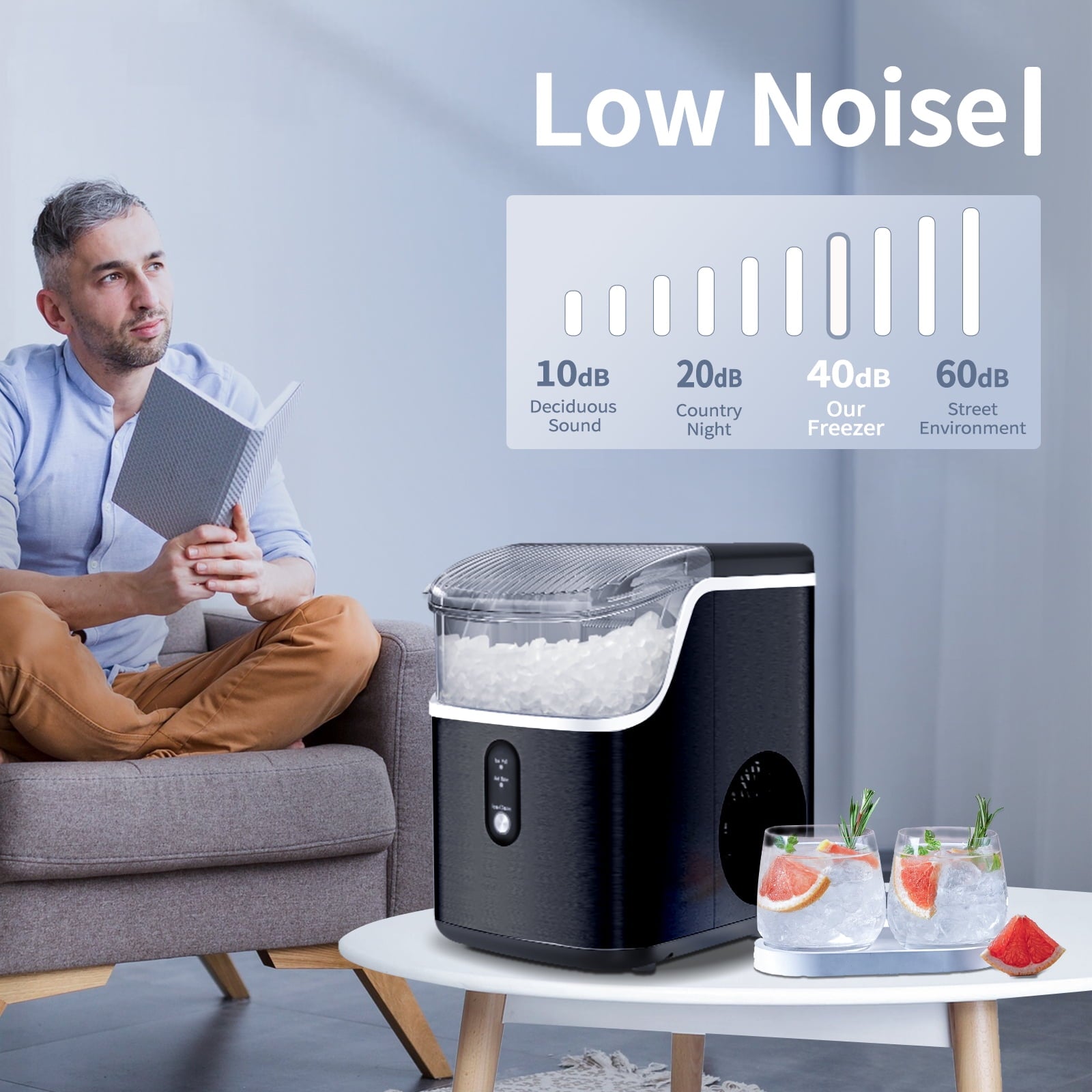 Auseo Nugget Ice Maker Countertop, Portable Ice Maker Machine with Self-Cleaning Function, 33lbs/24H, Easy Operation, Pellet Ice Maker for Home/Kitchen/Office/Party-Stainless Silver