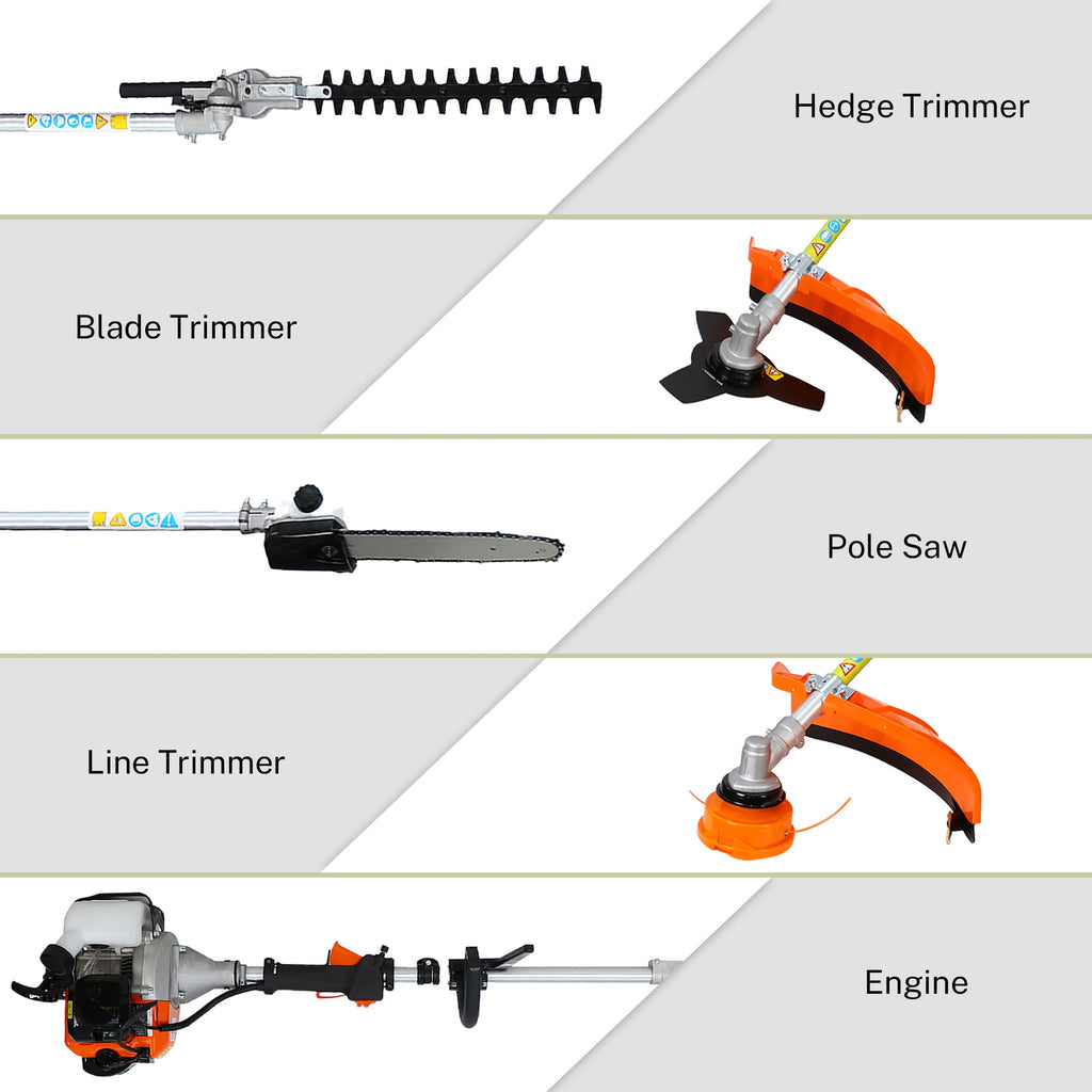 4-IN-1 Gas Weed Eater, Seizeen 52CC 2-Cycle Multi-Functional Grass String Trimmer, Hedge Trimmer, Cordless Brush Cutter, Powerful Pole Saw for Tree Trimming, Orange