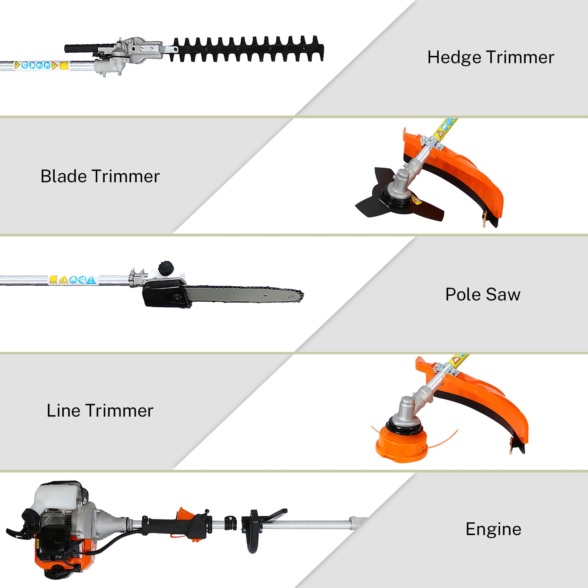 4-IN-1 Gas Weed Eater, Seizeen 52CC 2-Cycle Multi-Functional Grass String Trimmer, Hedge Trimmer, Cordless Brush Cutter, Powerful Pole Saw for Tree Trimming, Orange