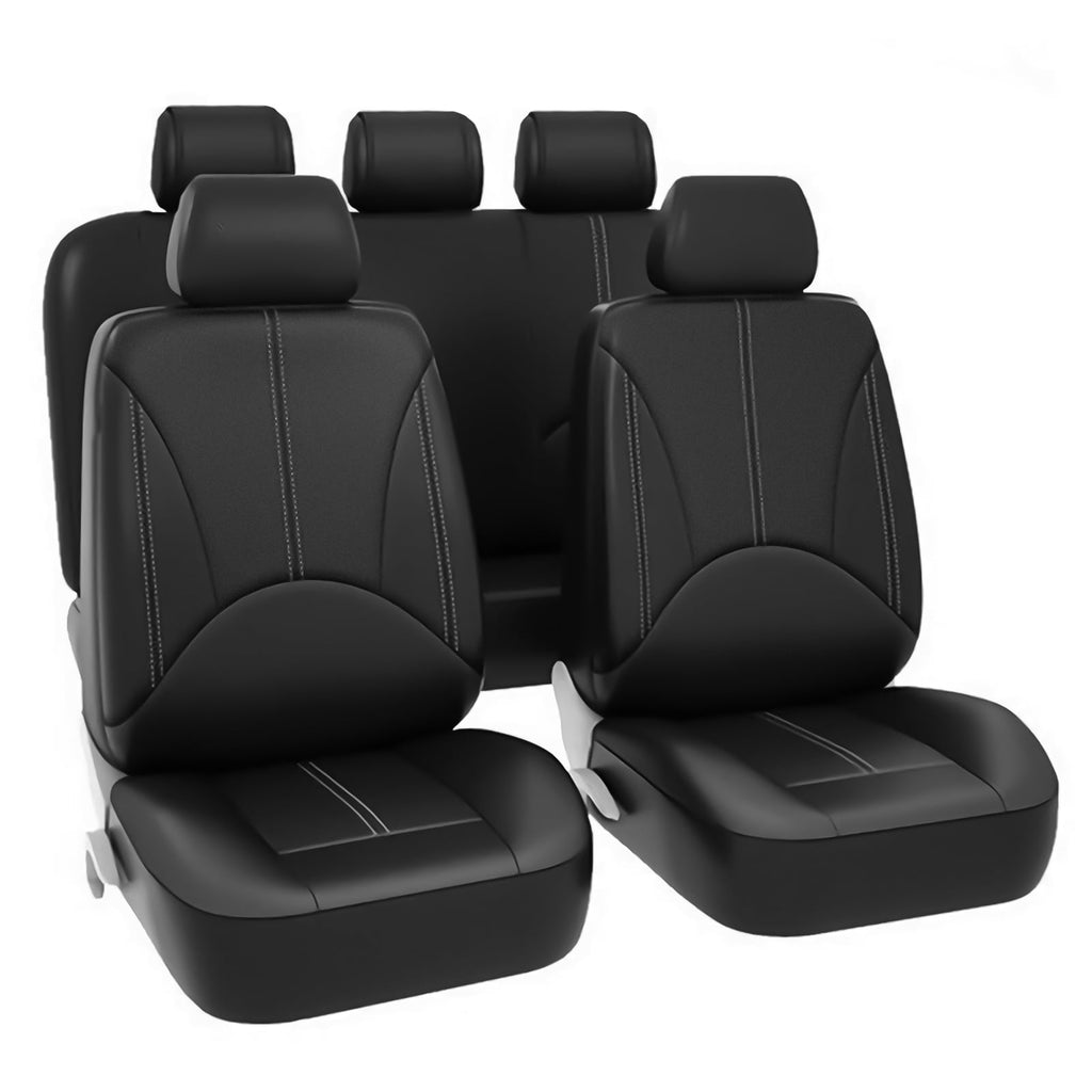 9Pcs PU Leather Car Seat Covers 5 Seats, Black Waterproof Four Seasons Universal Luxury Pad for Auto Truck Van SUV