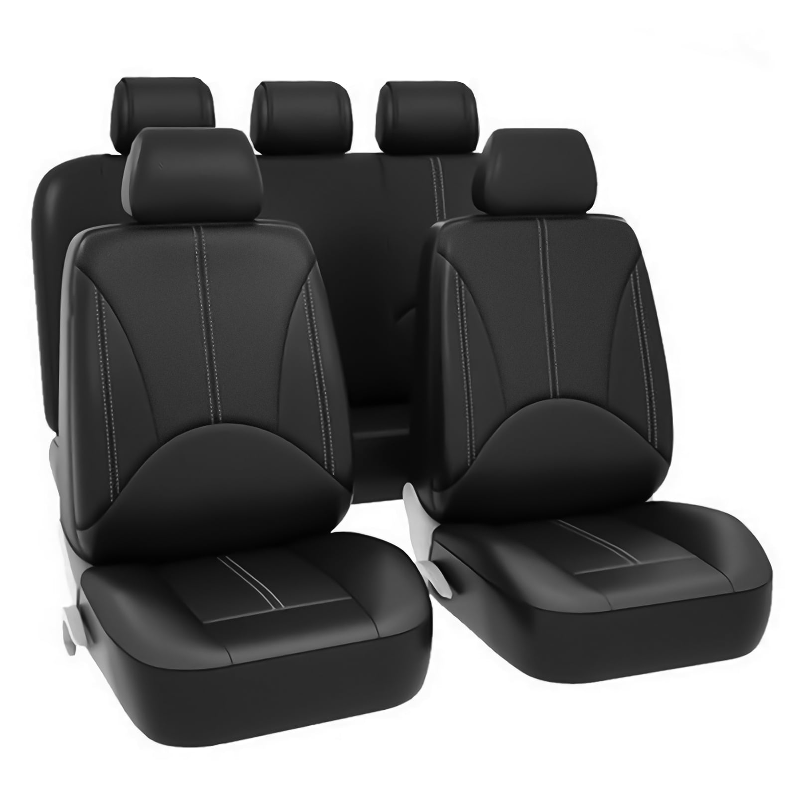 9Pcs PU Leather Car Seat Covers 5 Seats, Black Waterproof Four Seasons Universal Luxury Pad for Auto Truck Van SUV