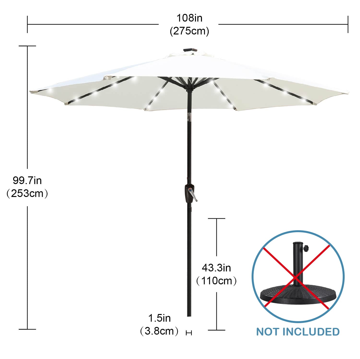 ABCCANOPY 7.5ft Patio Solar Umbrella LED Outdoor Umbrella with Tilt and Crank, Turquoise