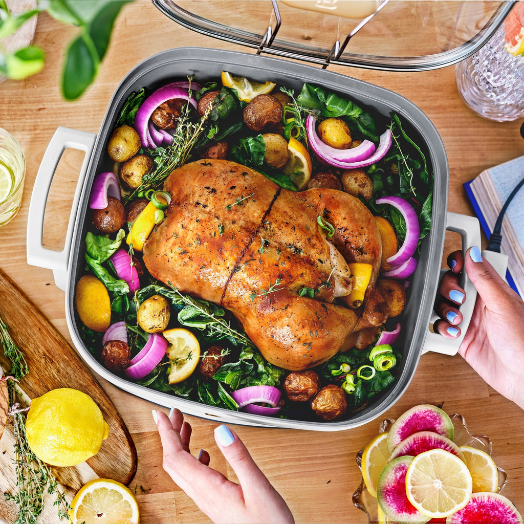 Beautiful 5 in 1 Electric Skillet - Expandable up to 7 Qt with Glass Lid, White Icing by Drew Barrymore