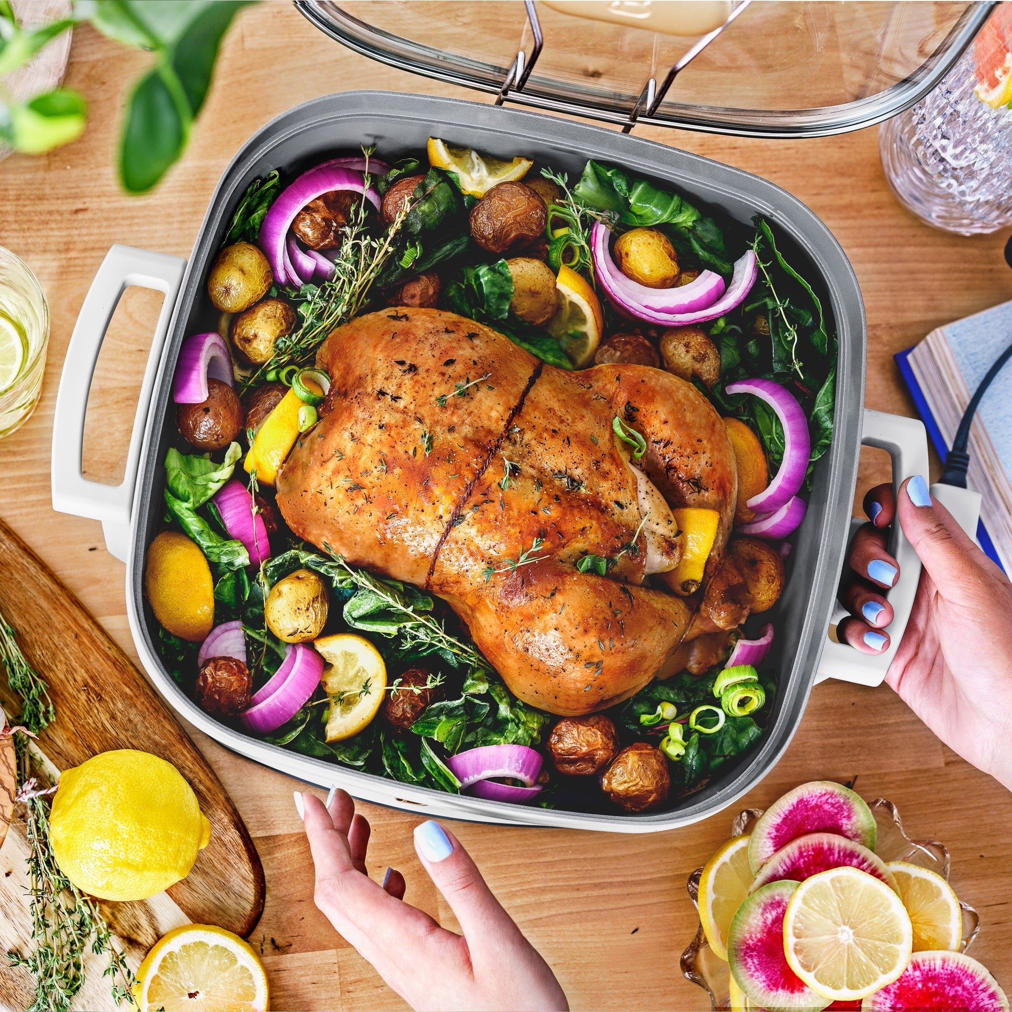 Beautiful 5 in 1 Electric Skillet - Expandable up to 7 Qt with Glass Lid, White Icing by Drew Barrymore