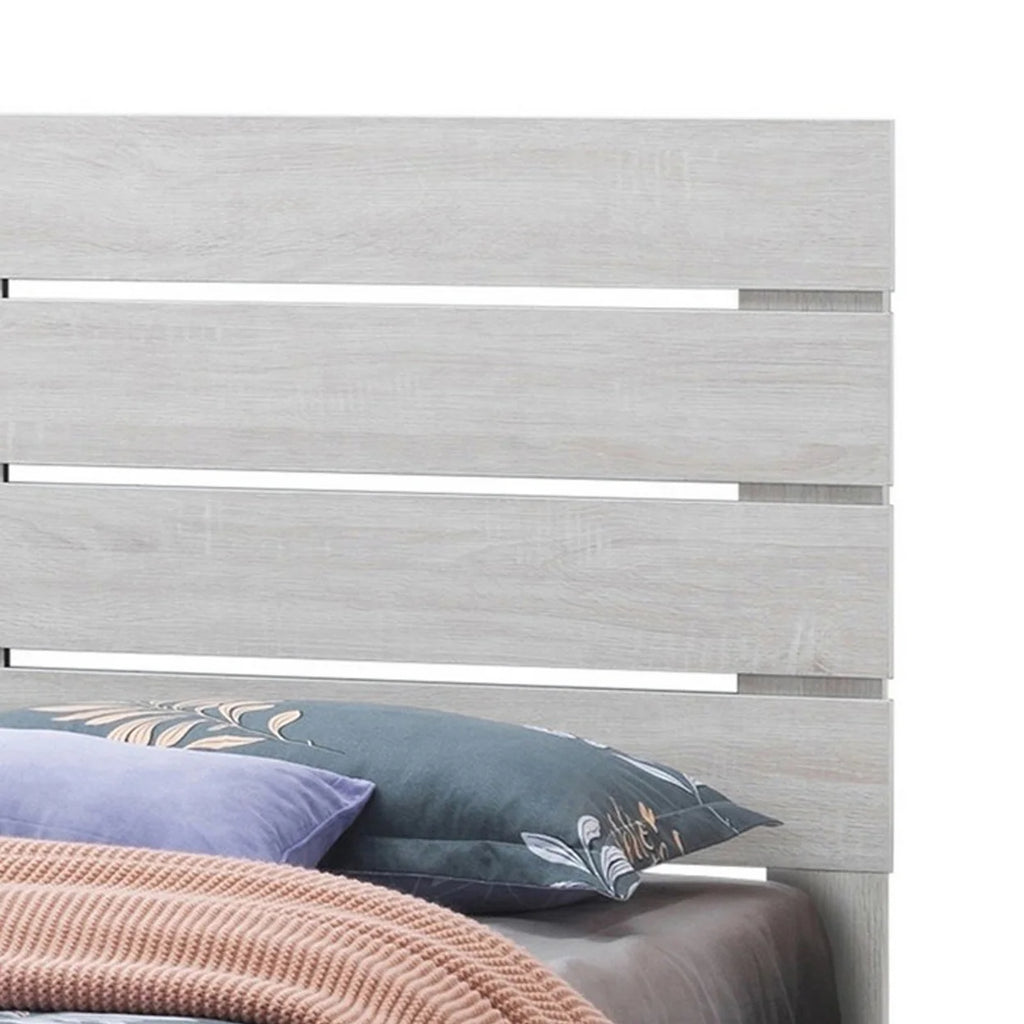 Ach Wood King Storage Bed with 2 Drawers Plank Style Headboard White- Saltoro Sherpi