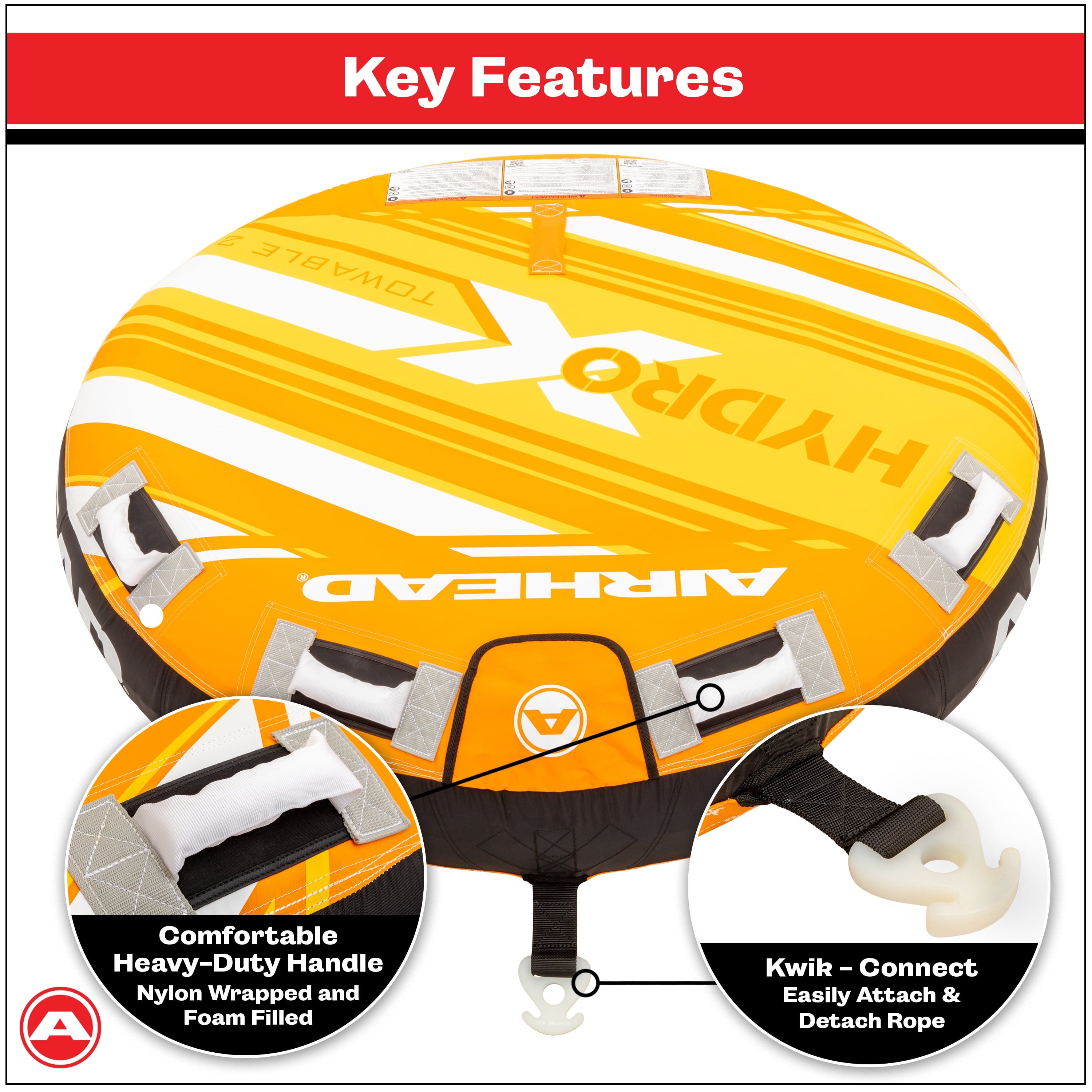 Airhead Hydro X 2 Person Towable Tube for Boating, Orange