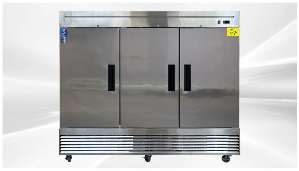 83 in. Three Door Upright Reach-in Commercial Freezer in Stainless Steel 64.80 Cu. ft.