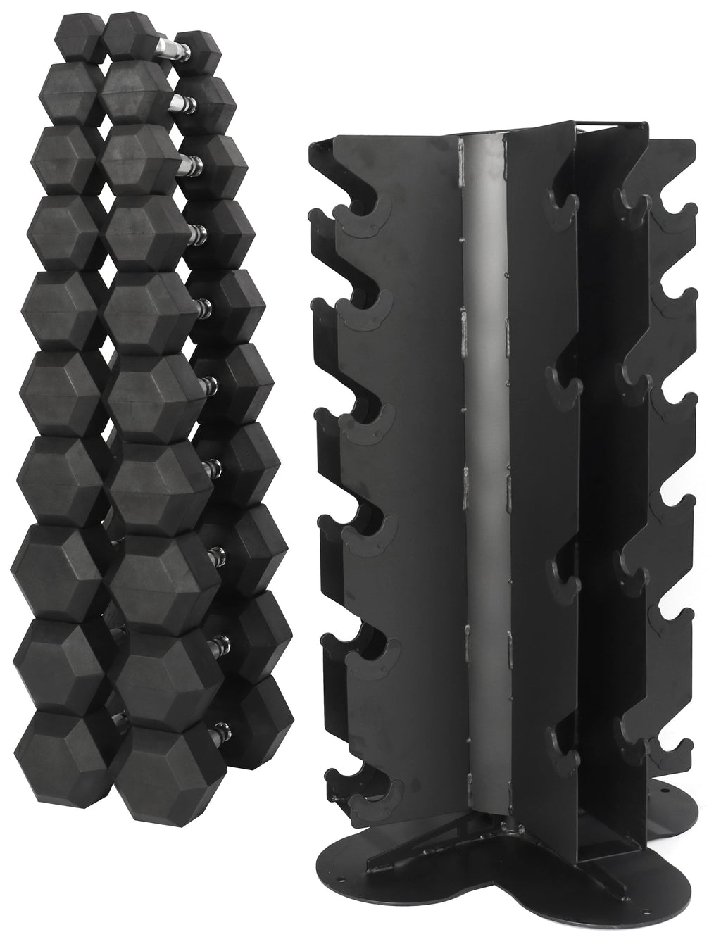 BalanceFrom 100LB Rubber Coated Hex Dumbbell Weight Set with A-Frame Rack, 5-20 lbs Pairs