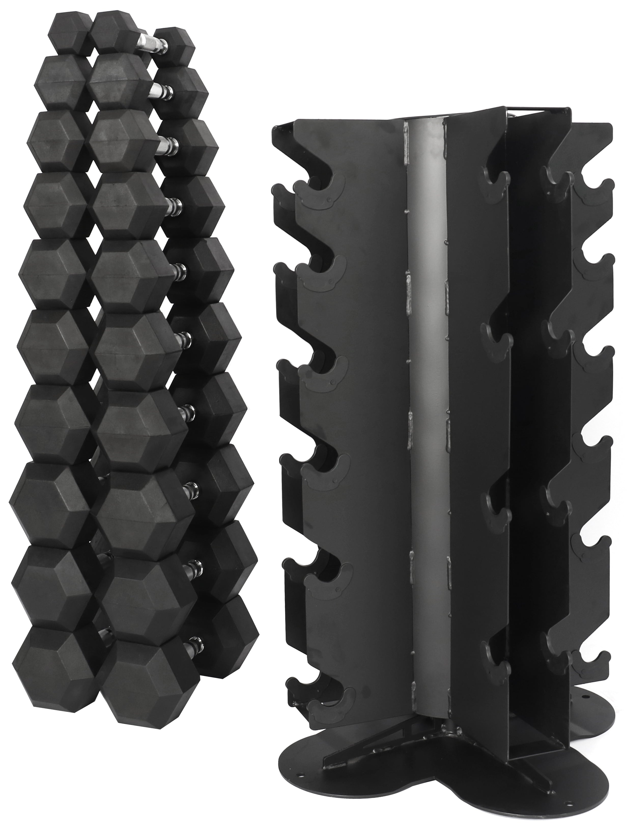 BalanceFrom 100LB Rubber Coated Hex Dumbbell Weight Set with A-Frame Rack, 5-20 lbs Pairs