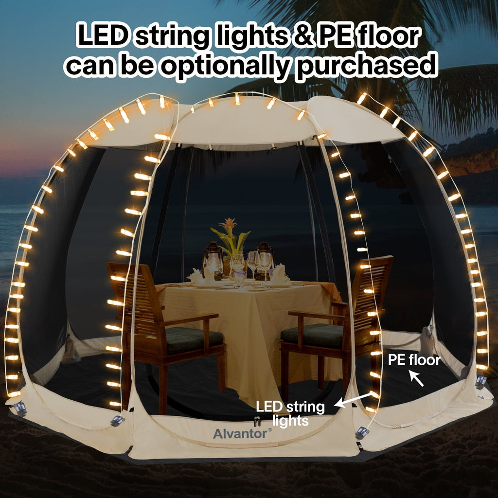 Alvantor Screen House Room Camping Tent Outdoor Canopy Dining Gazebo Pop Up Sun Shade Hexagon Shelter Mesh Walls Not Waterproof 10'x10' Beige