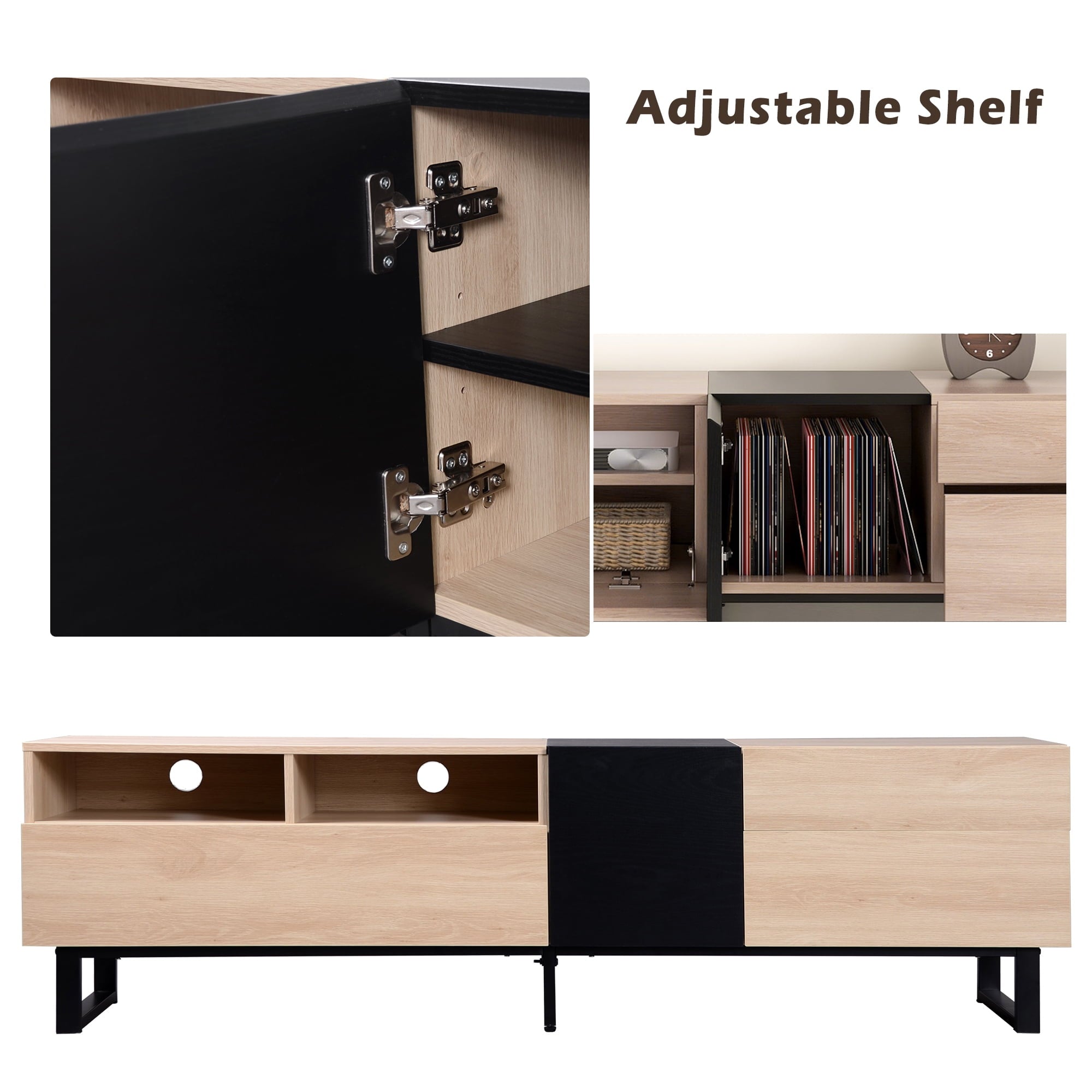 Aukfa Modern TV Stand for 80'' TV, Media Console Table with Drop Down Door for Living Room, Bedroom - Black