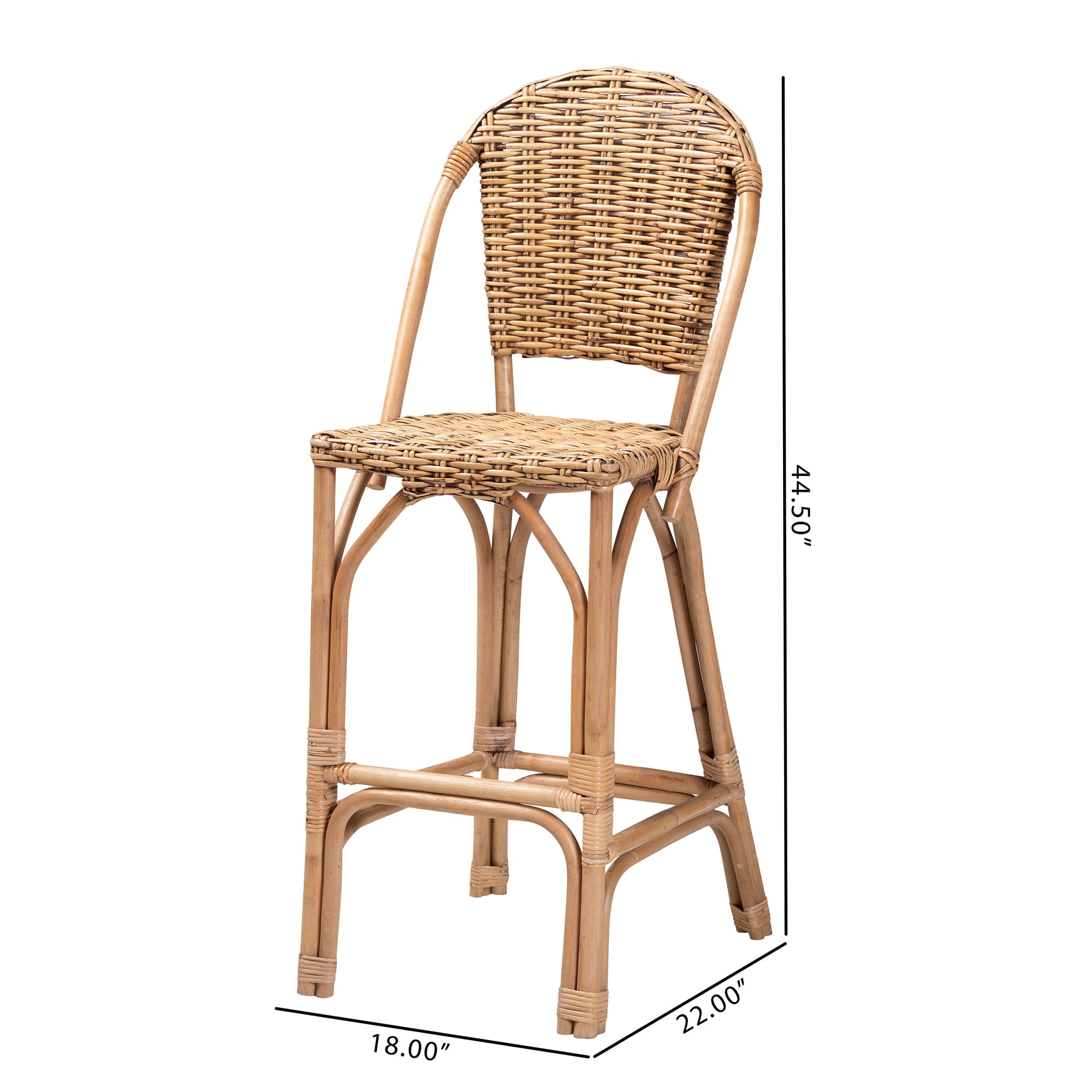 bali & pari Neola Rattan BOHO Bar Stool, Natural Brown