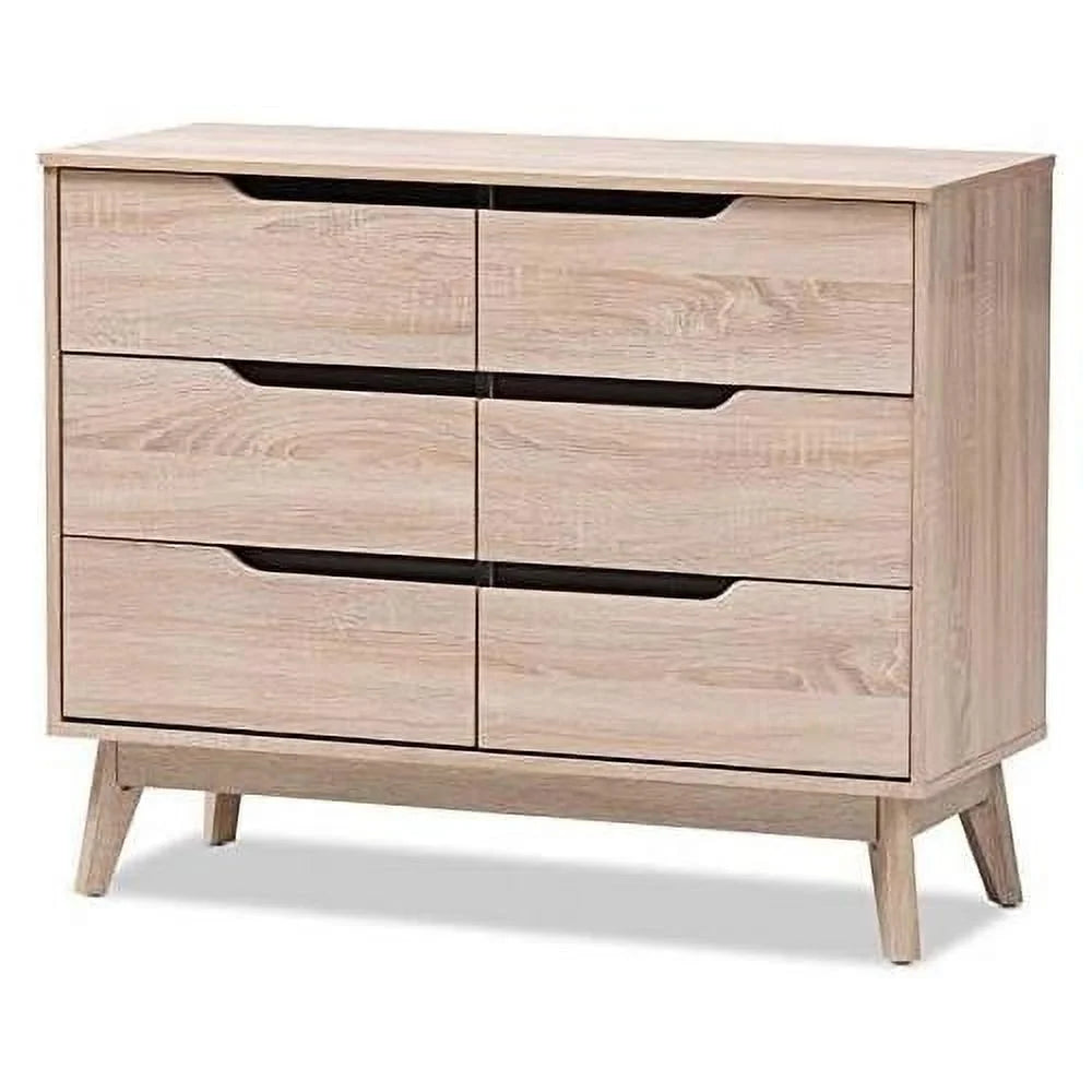 6 Drawer Wood Double Bedroom Dresser In Light Brown
