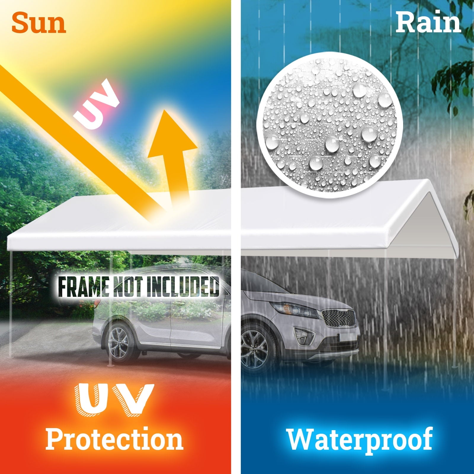 10'x20' Carport Replacement Canopy Cover for Tent Top Garage Shelter Cover with Ball Bungees (Only Cover, Frame is not Included)