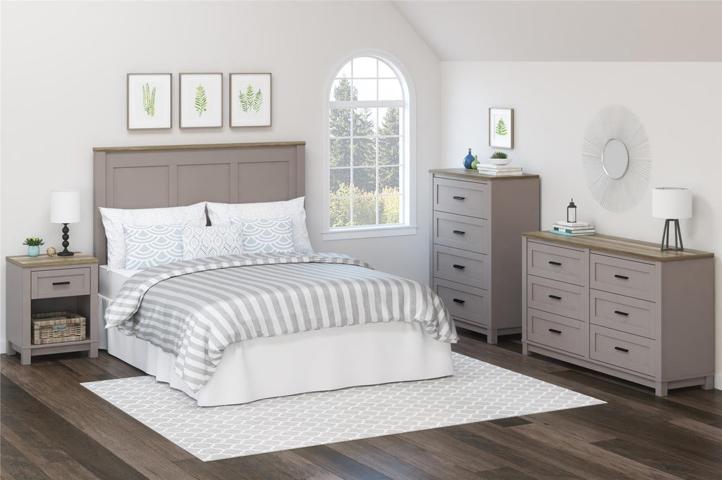 Ameriwood Home Lennon Tall 5 Drawer Dresser, Medium Brown and Faux Rattan