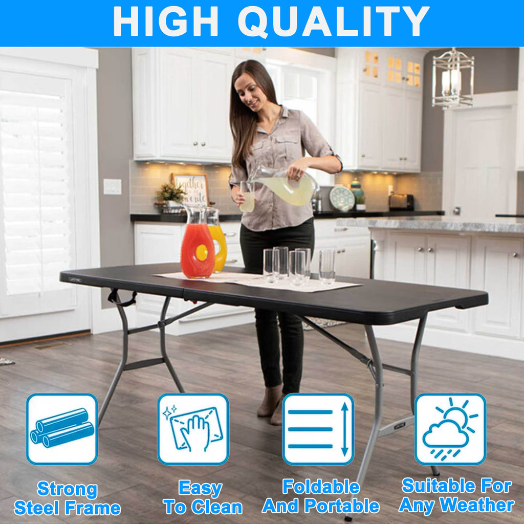 6 ft Rectangular Plastic Folding Table for Indoor Outdoor,Parties, Weddings, BBQs, Camping,Black