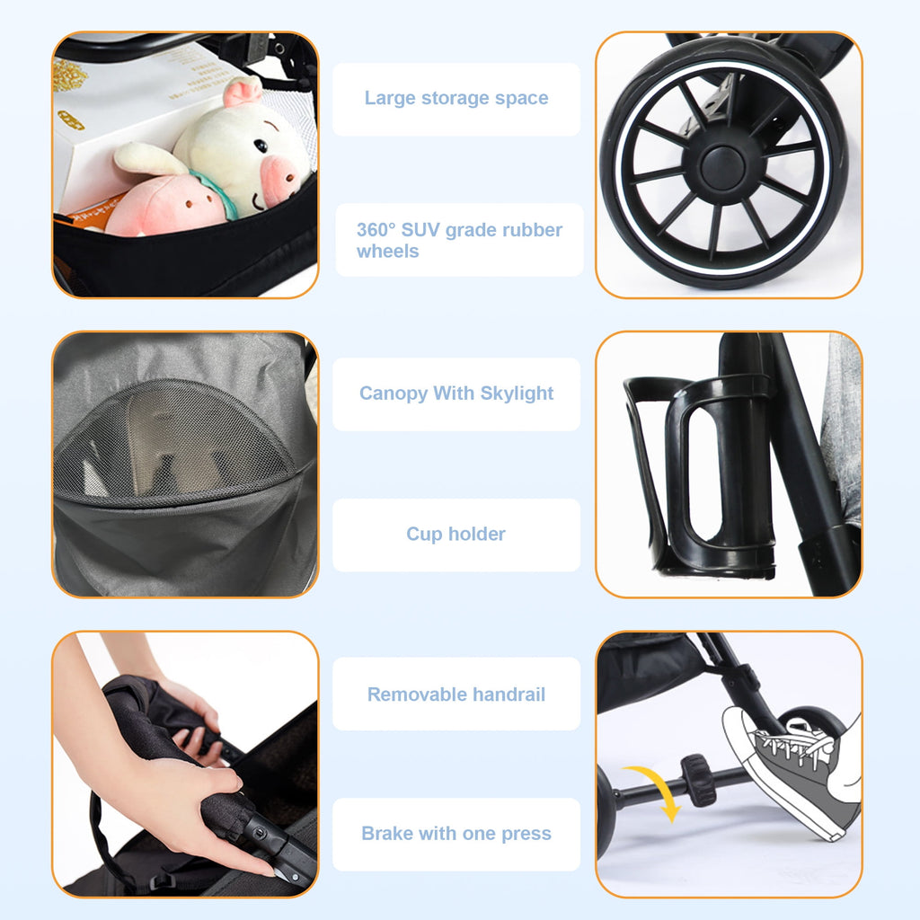 Baby Stroller, 2 in 1 Convertible Baby Stroller Folding Infant Newborn Reversible Bassinet Pram
