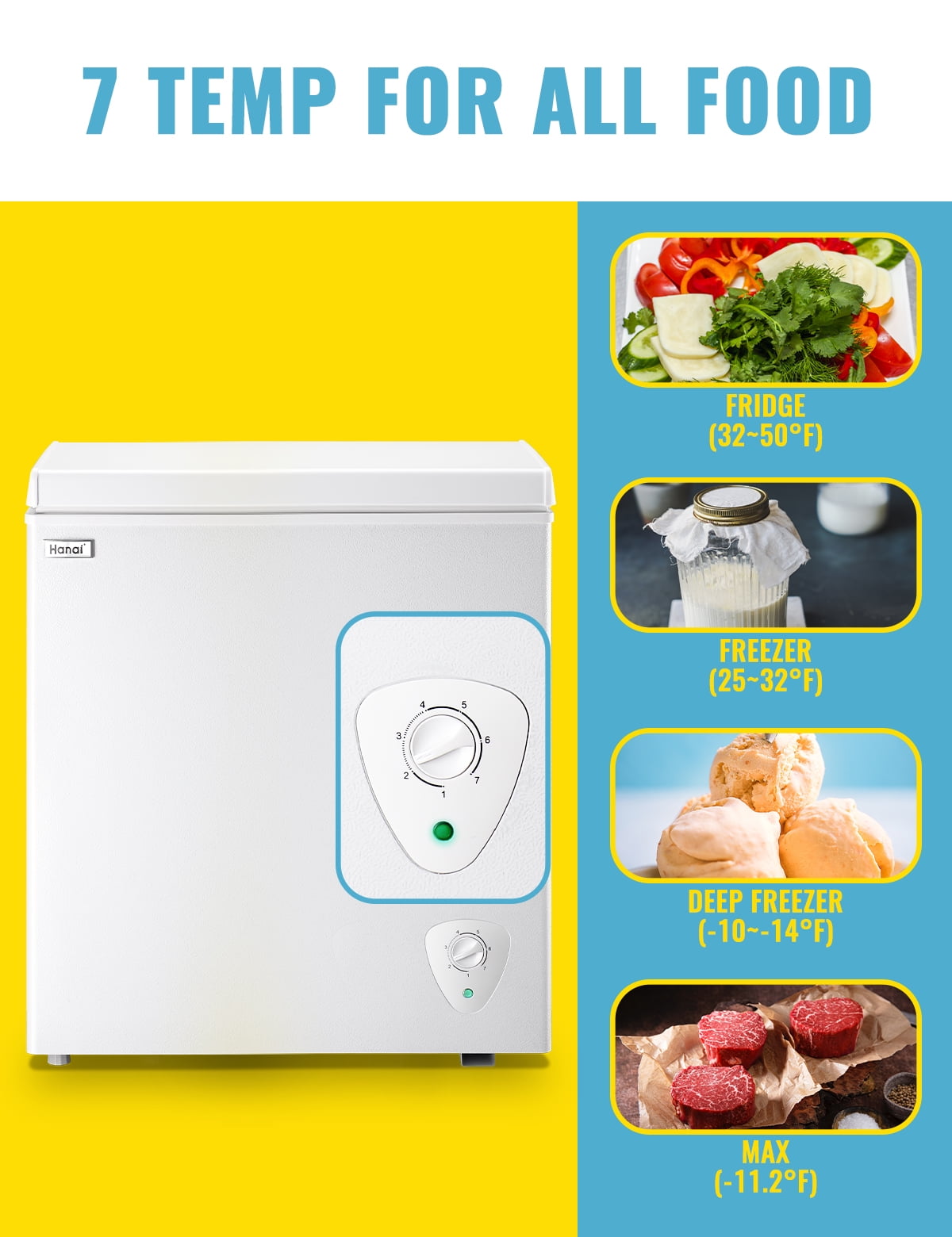 3.5 Cubic Feet Chest Freezer Small Deep Freezers with 7 Gears Temp Control Office Dorm Kitchen White